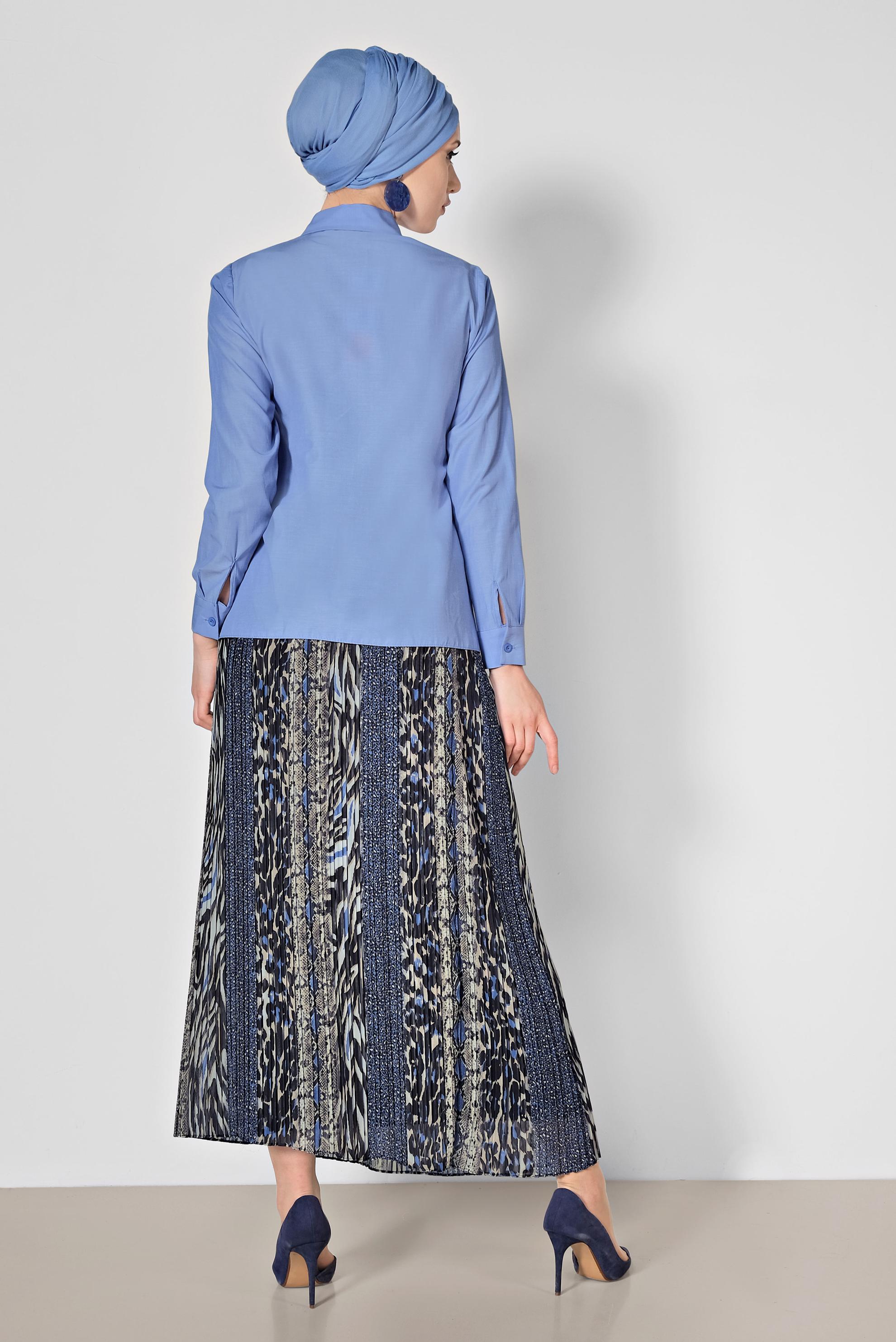 Tesettür giyim MAVİ GÖMLEK YAKA BLUZ 4376