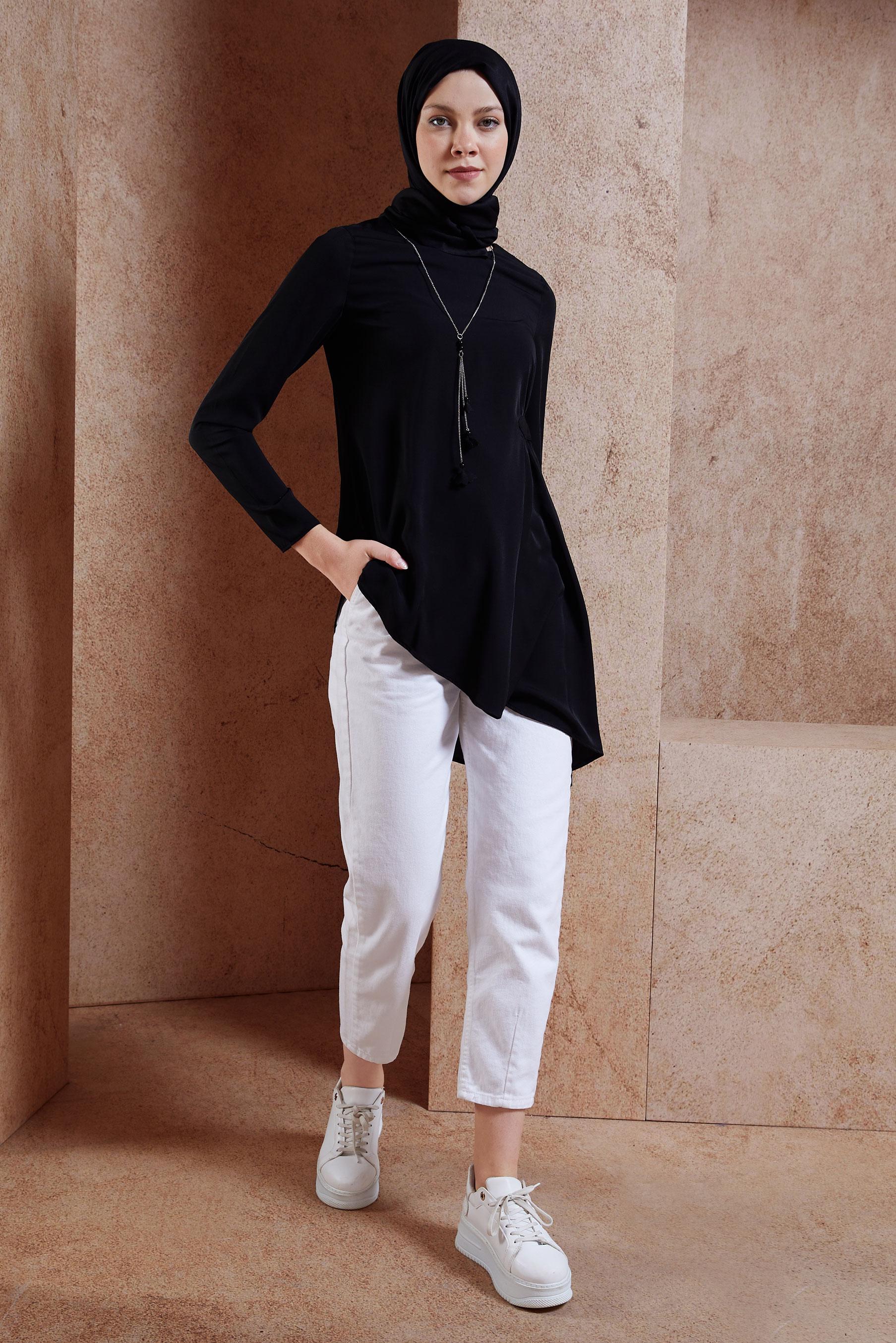 Hijab clothing BLACK ASYMMETRIC CUT BLOUSE 4866
