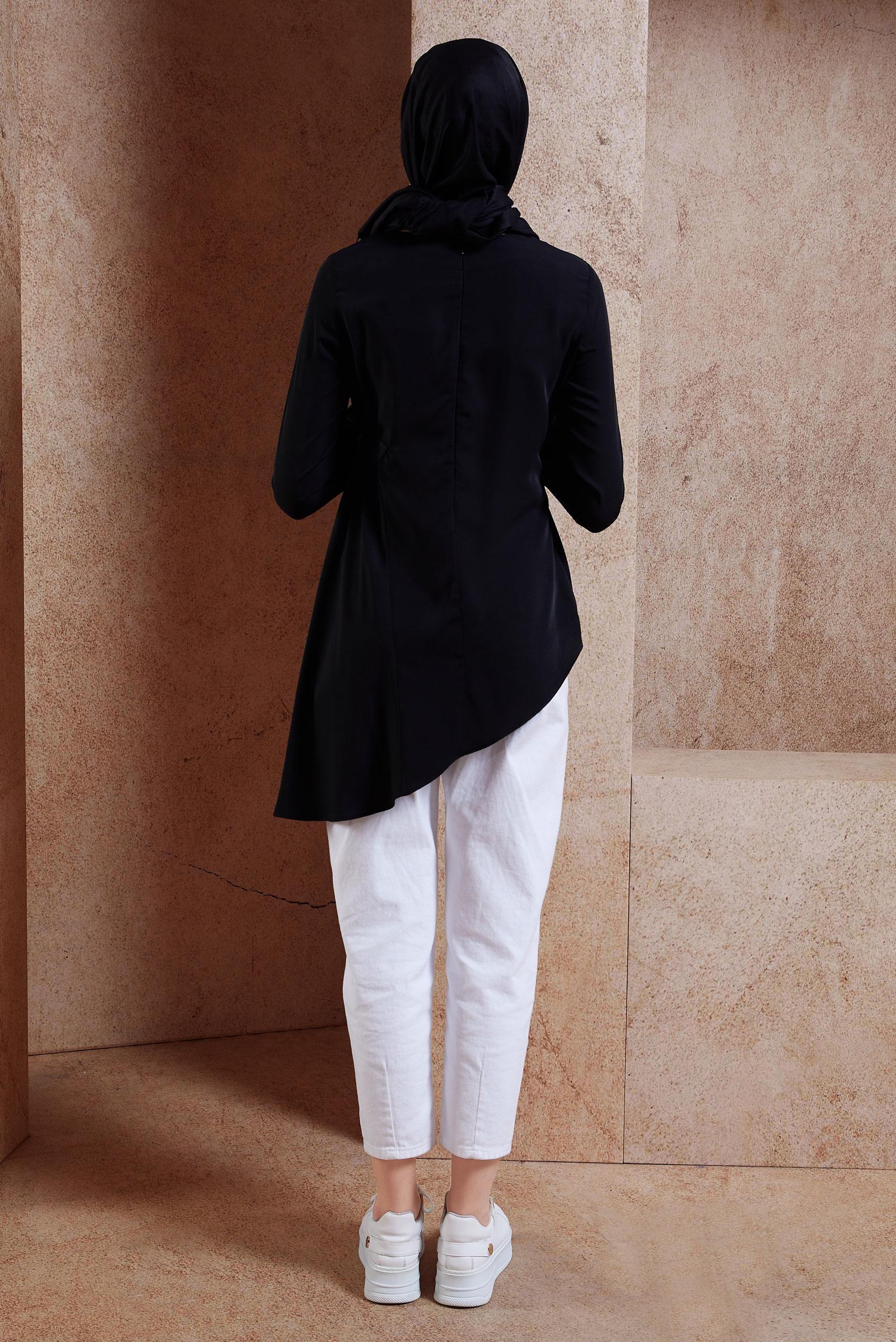 Hijab clothing BLACK ASYMMETRIC CUT BLOUSE 4866