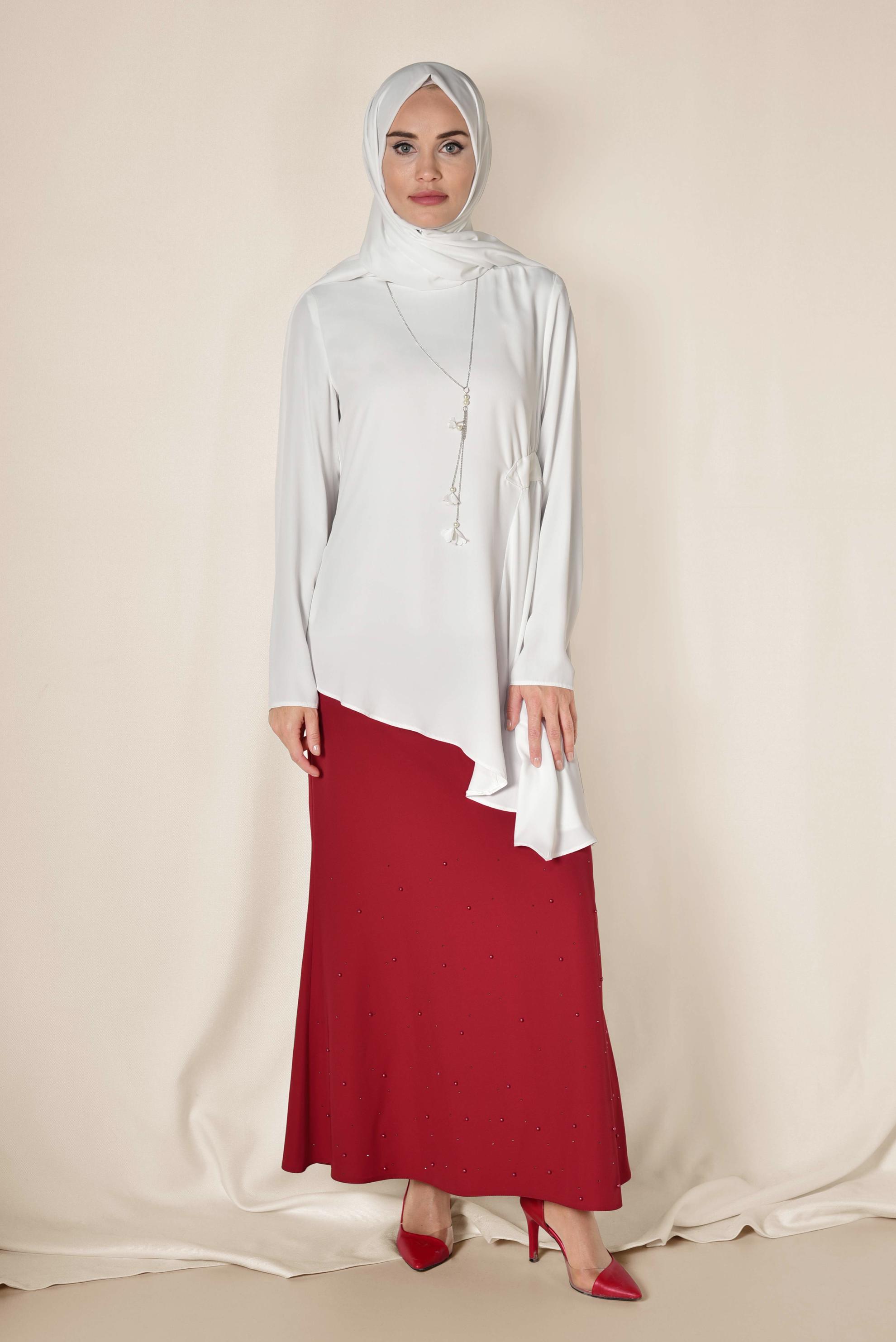 Tesettür giyim BEYAZ ASİMETRİK KESİM BLUZ 4866