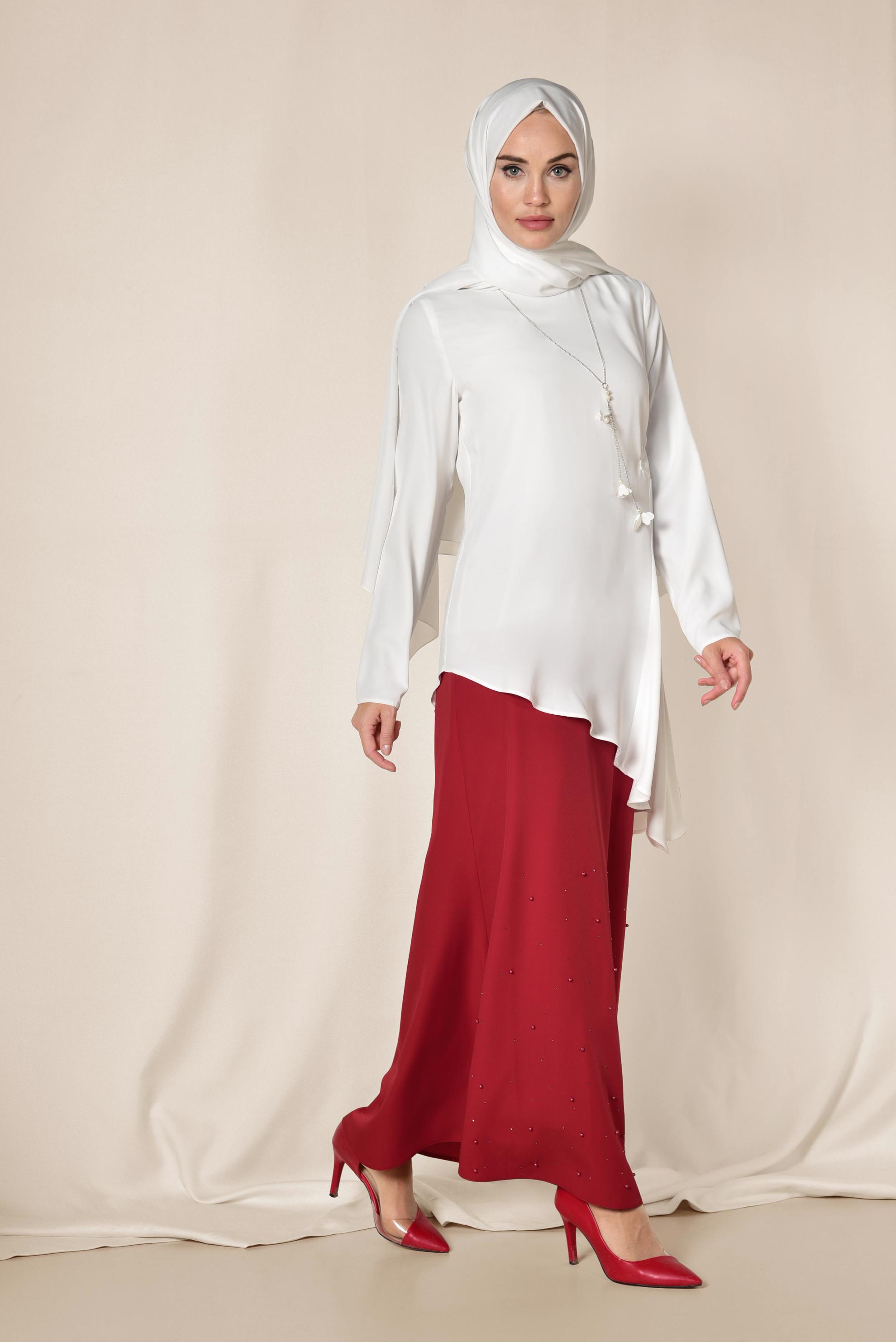 Tesettür giyim BEYAZ ASİMETRİK KESİM BLUZ 4866