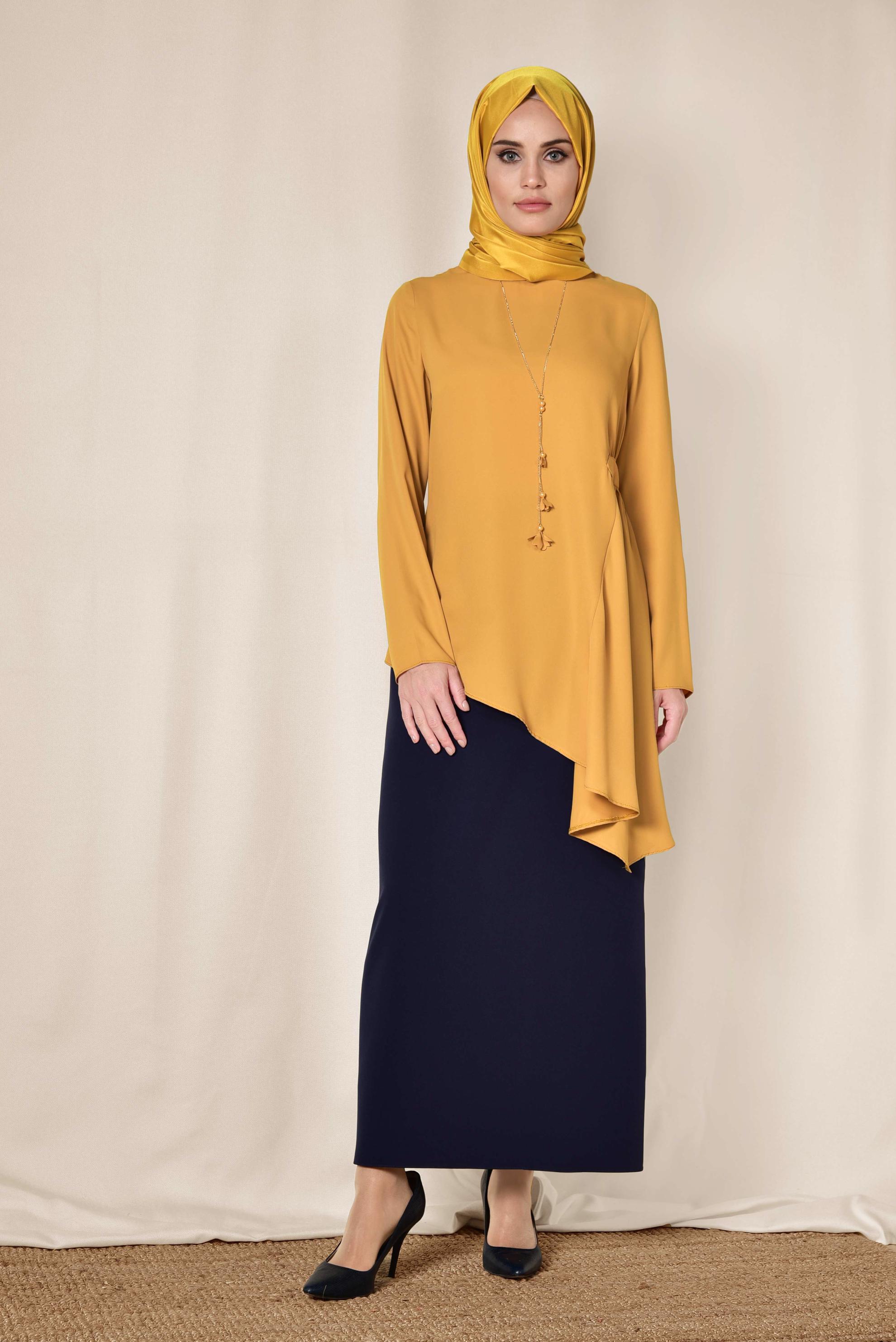 Tesettür giyim SARI ASİMETRİK KESİM BLUZ 4866