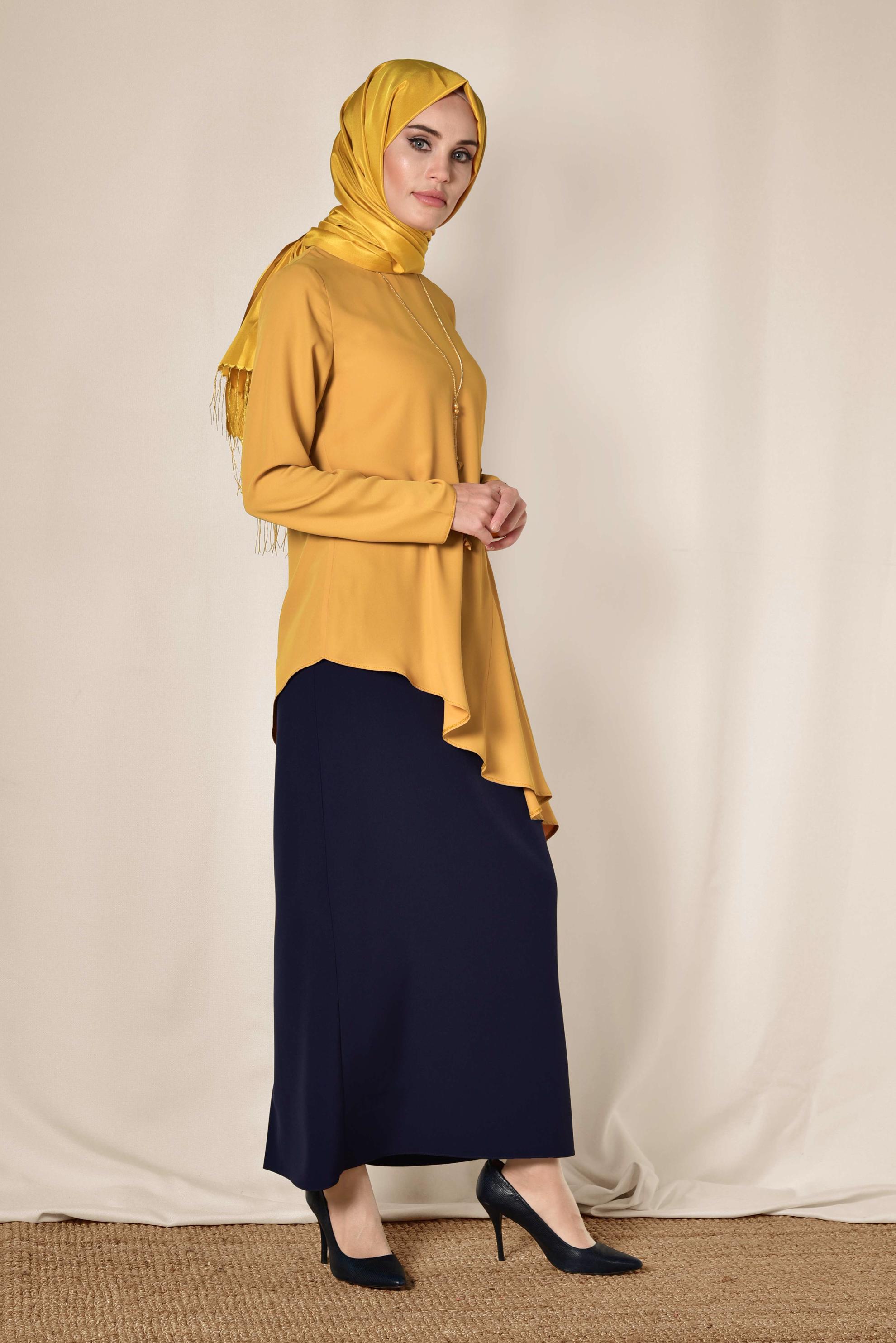 Tesettür giyim SARI ASİMETRİK KESİM BLUZ 4866