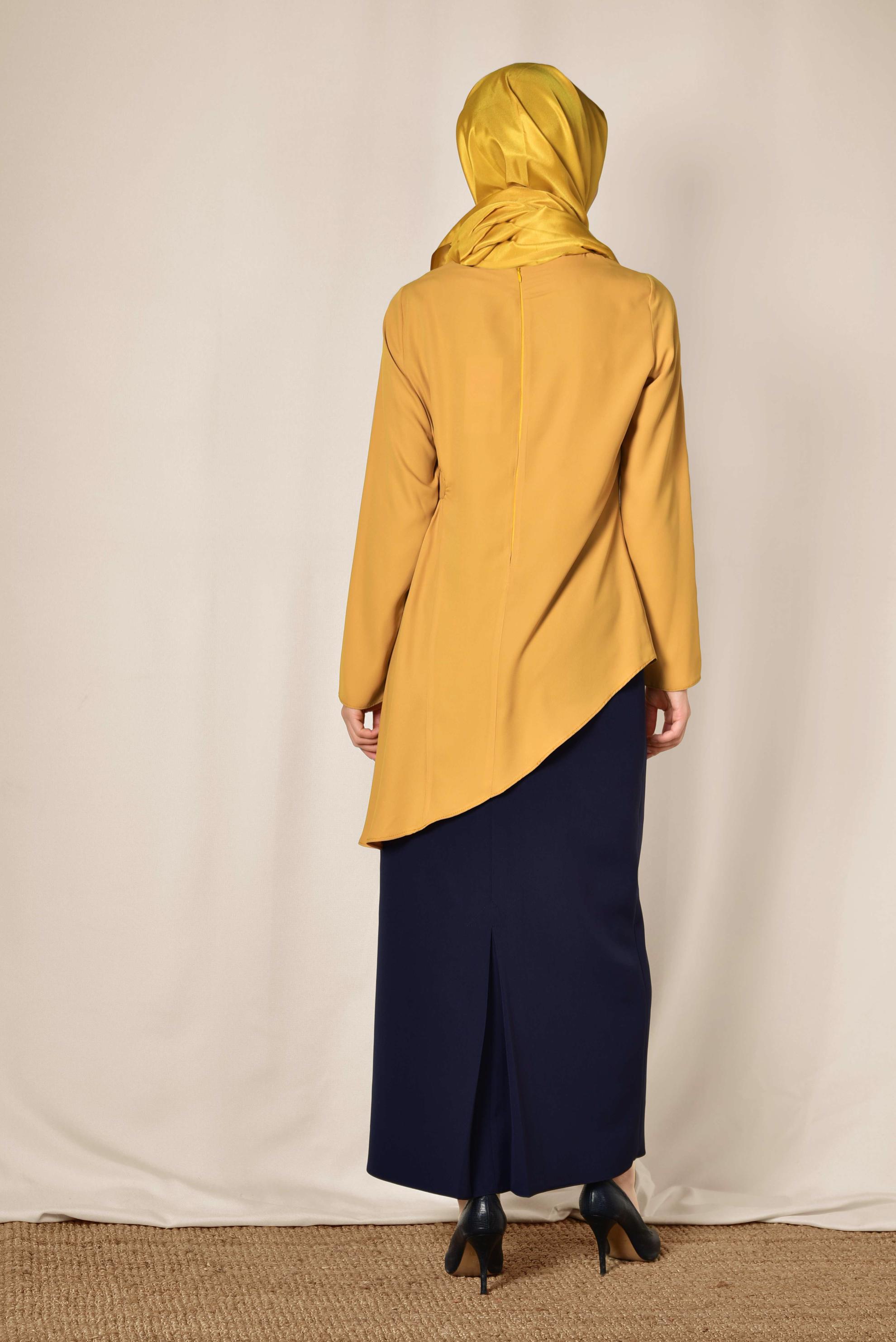 Tesettür giyim SARI ASİMETRİK KESİM BLUZ 4866