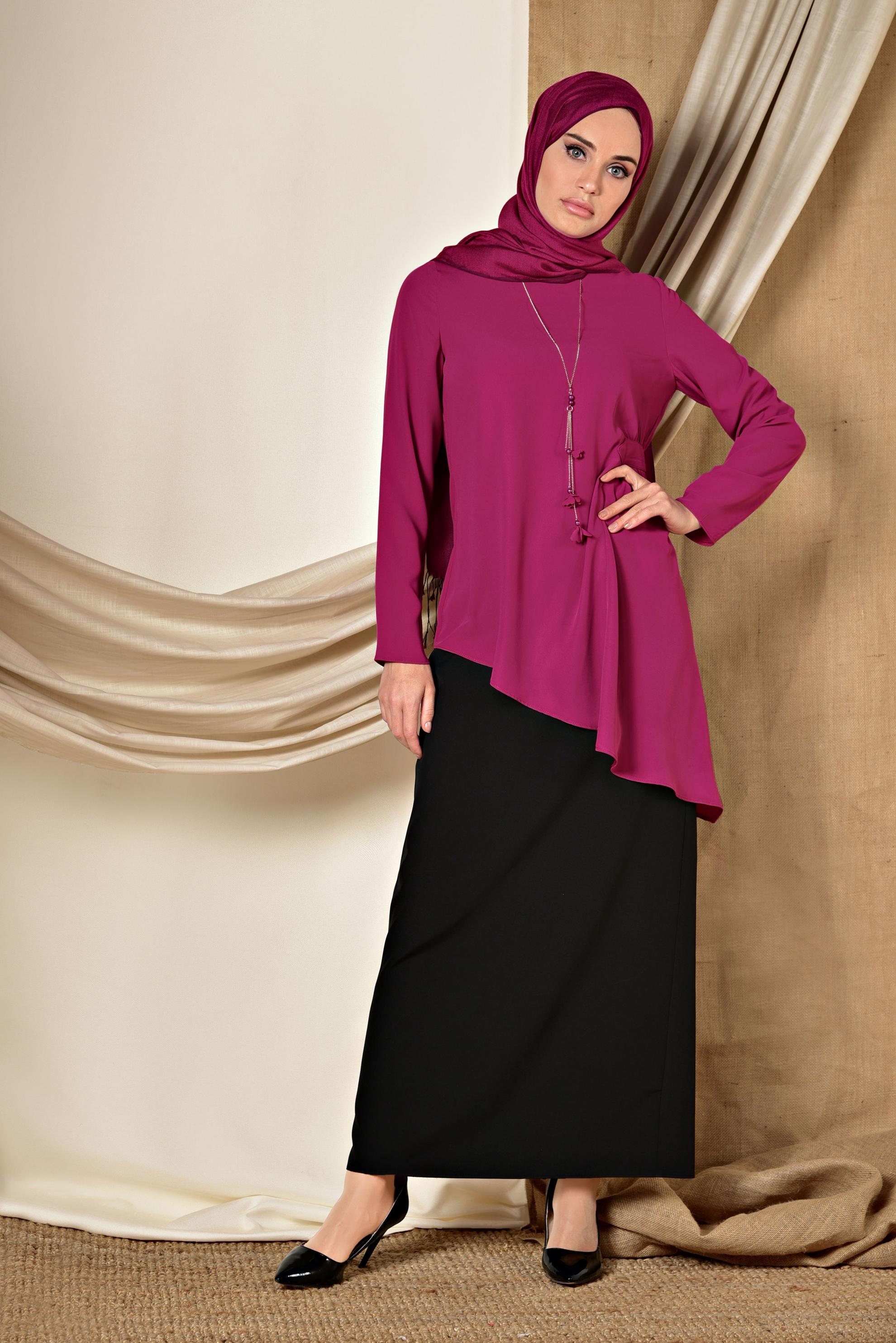 Tesettür giyim FUŞYA ASİMETRİK KESİM BLUZ 4866