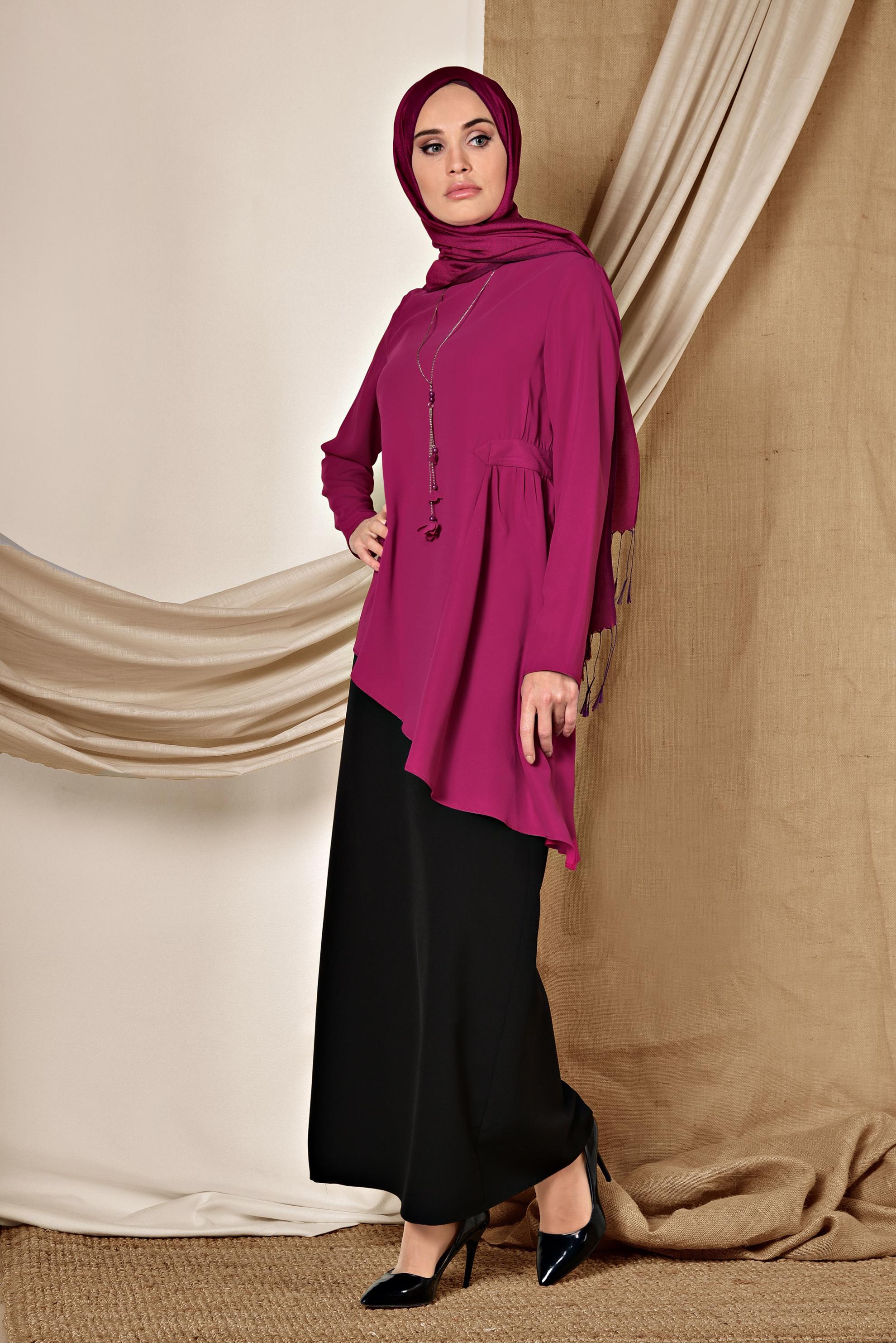 Tesettür giyim FUŞYA ASİMETRİK KESİM BLUZ 4866
