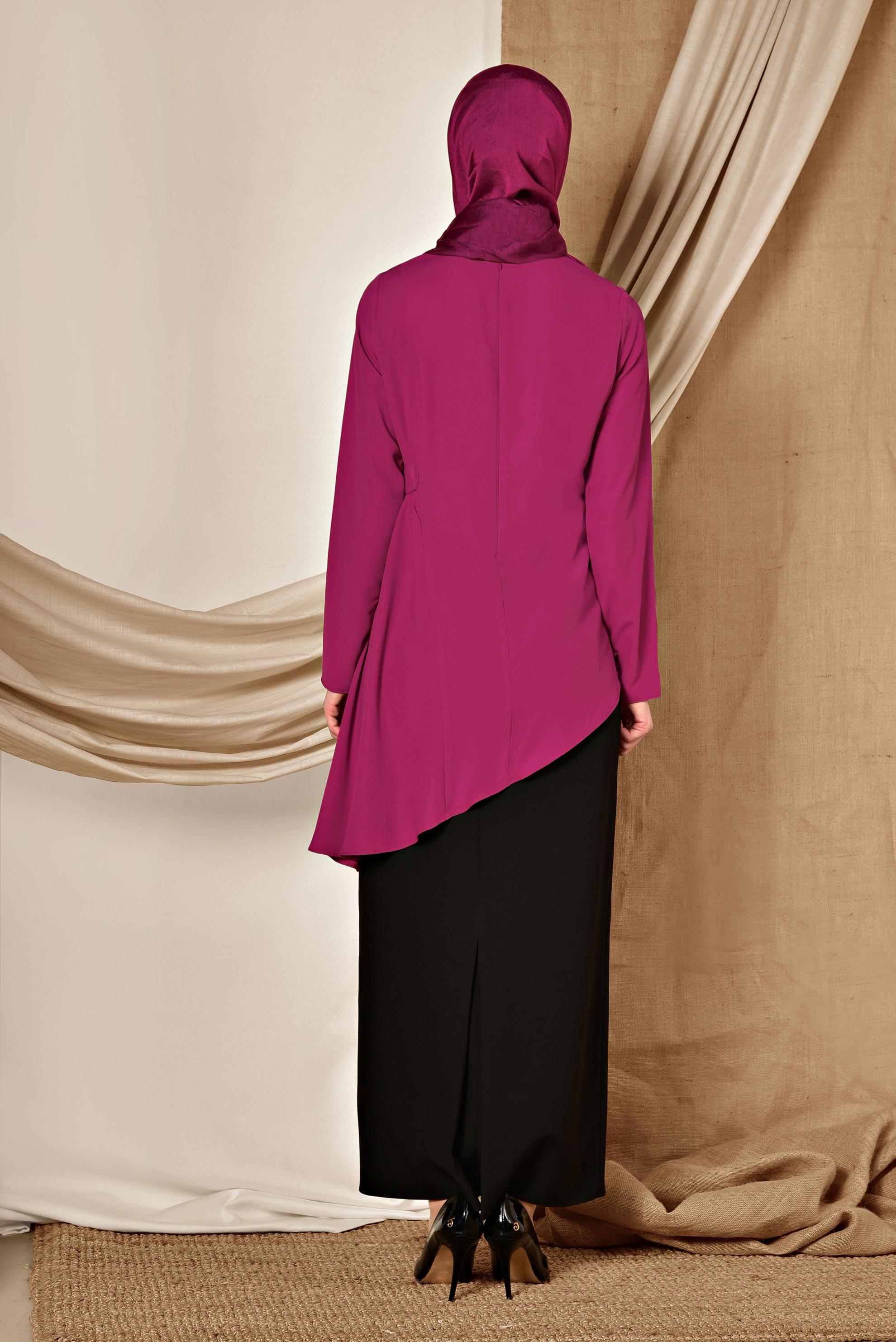 Tesettür giyim FUŞYA ASİMETRİK KESİM BLUZ 4866