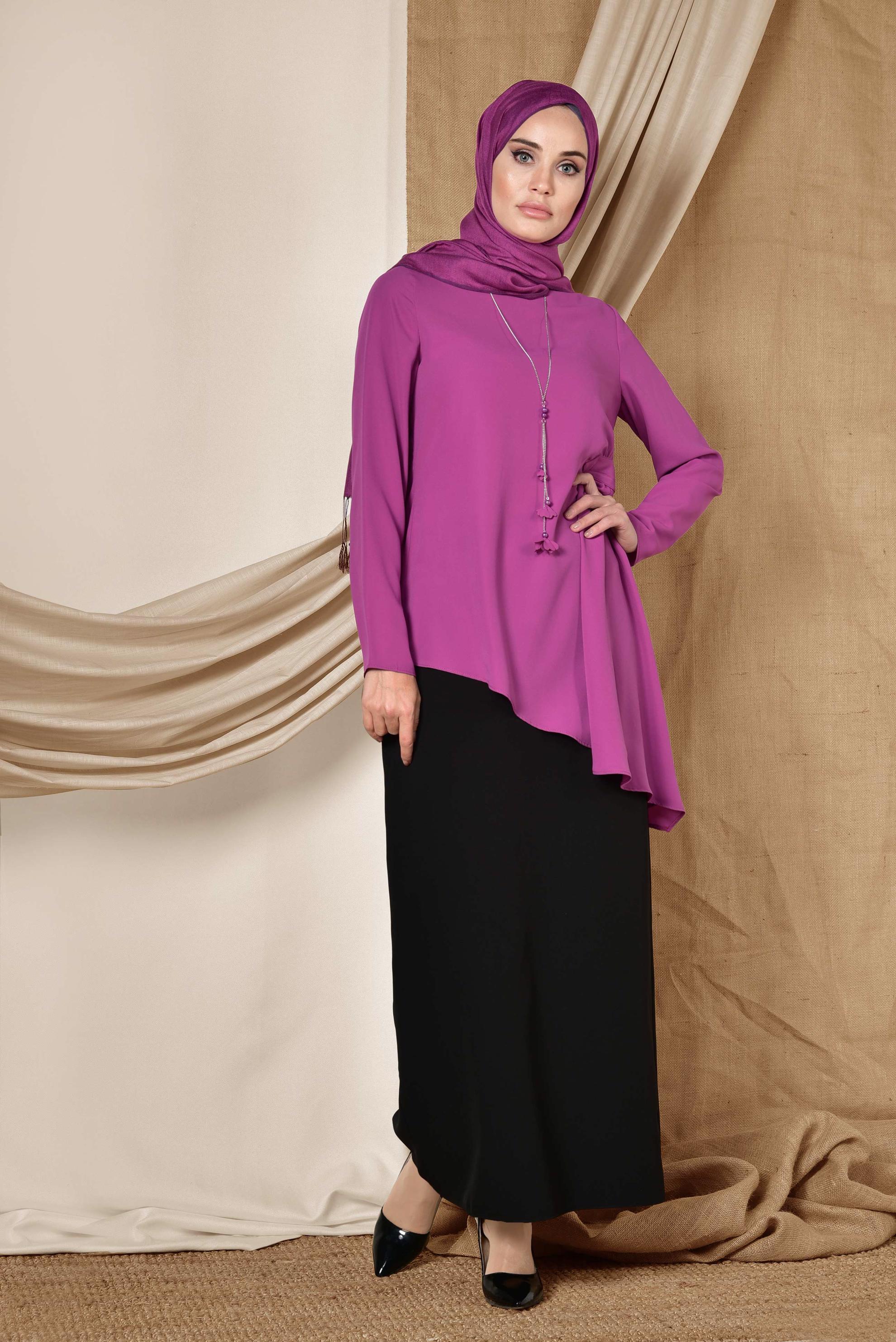 Tesettür giyim MOR ASİMETRİK KESİM BLUZ 4866
