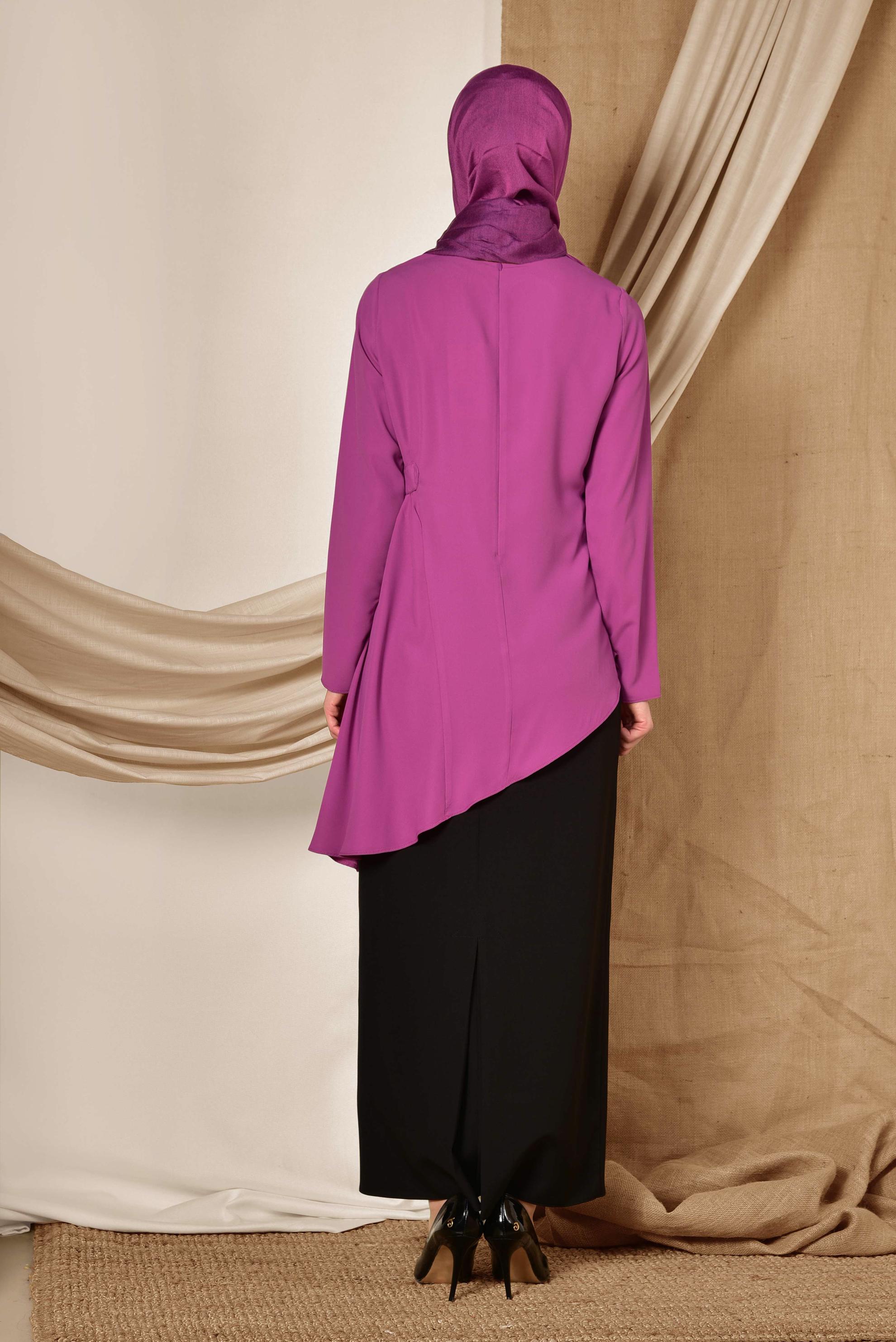 Tesettür giyim MOR ASİMETRİK KESİM BLUZ 4866