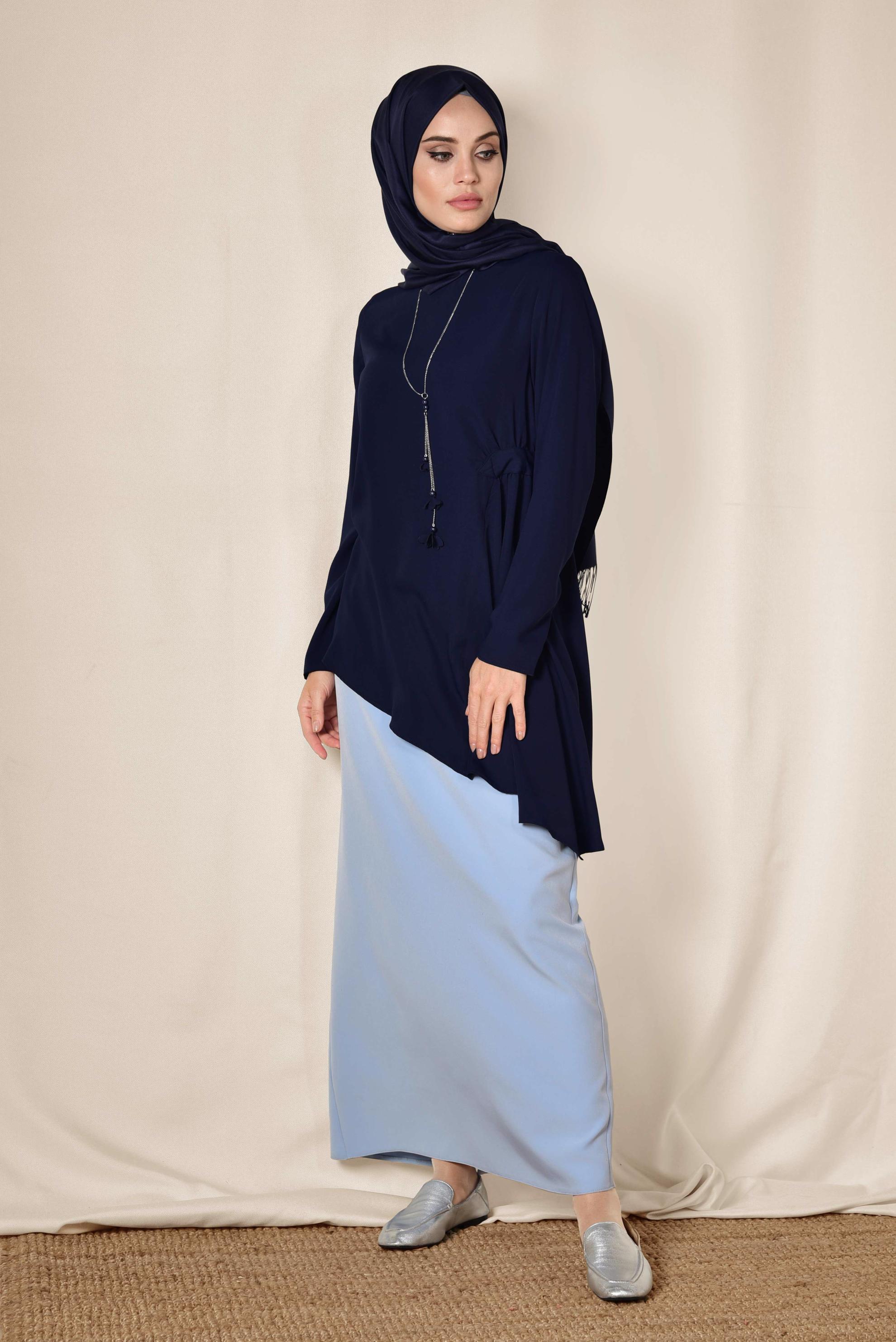 Tesettür giyim LACİVERT ASİMETRİK KESİM BLUZ 4866