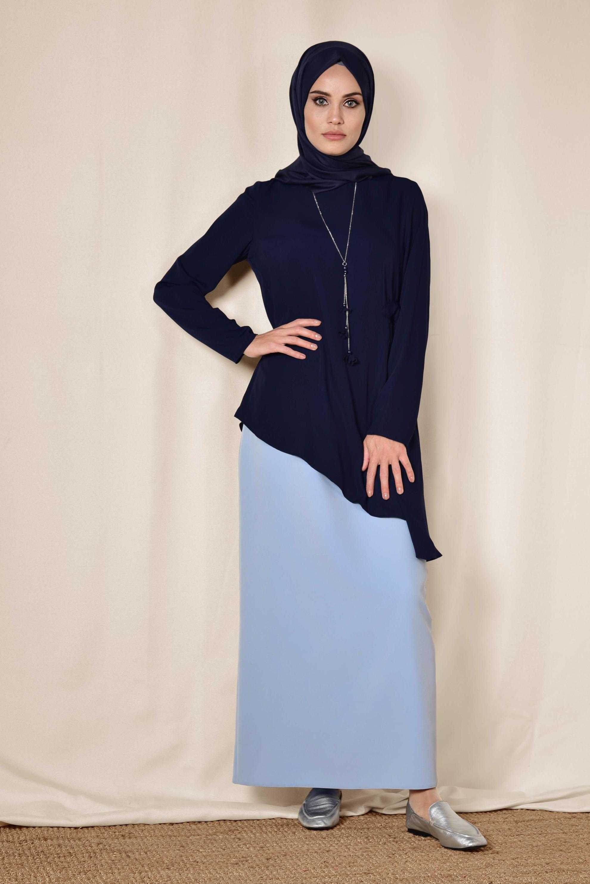 Tesettür giyim LACİVERT ASİMETRİK KESİM BLUZ 4866