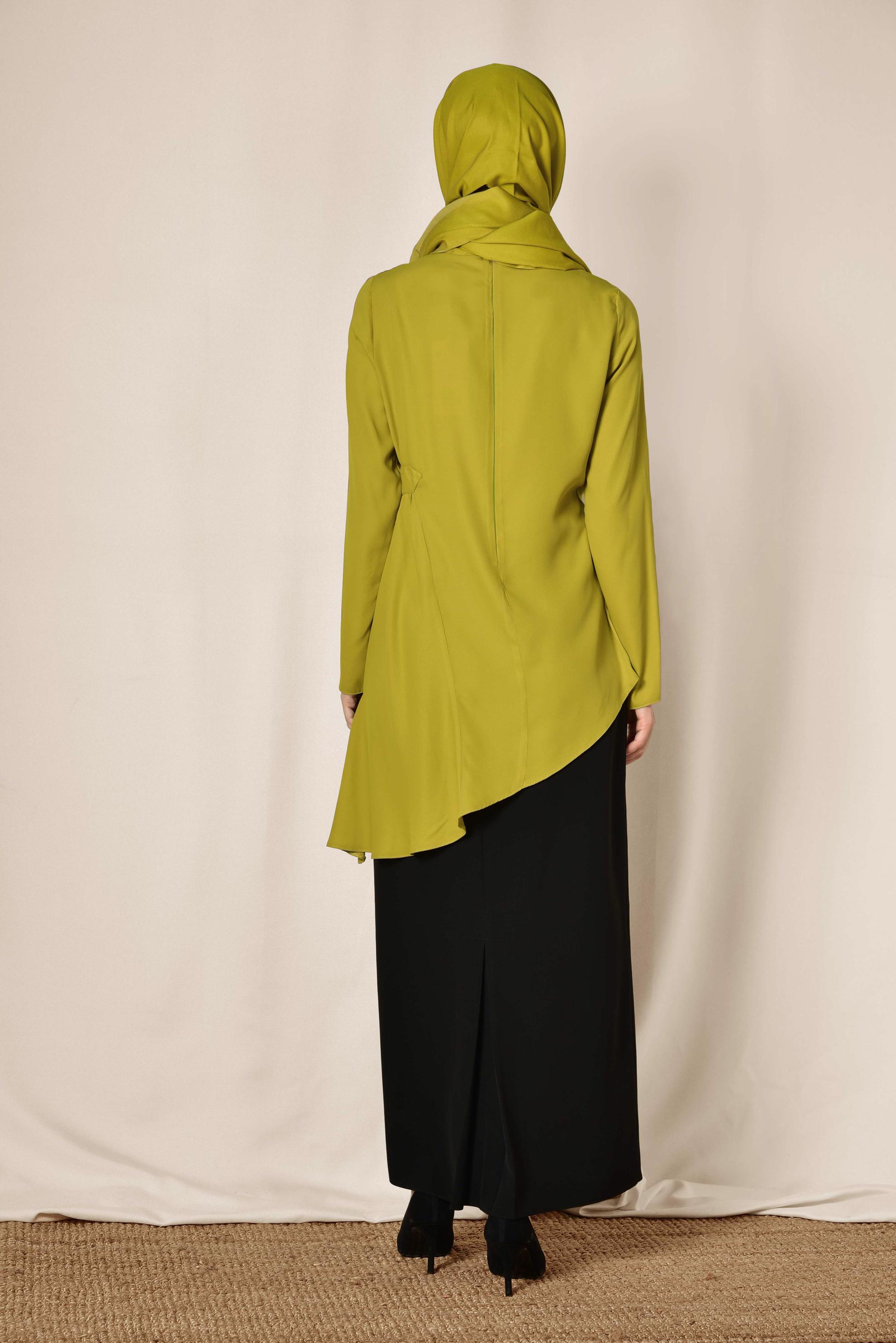 Tesettür giyim YEŞİL ASİMETRİK KESİM BLUZ 4866