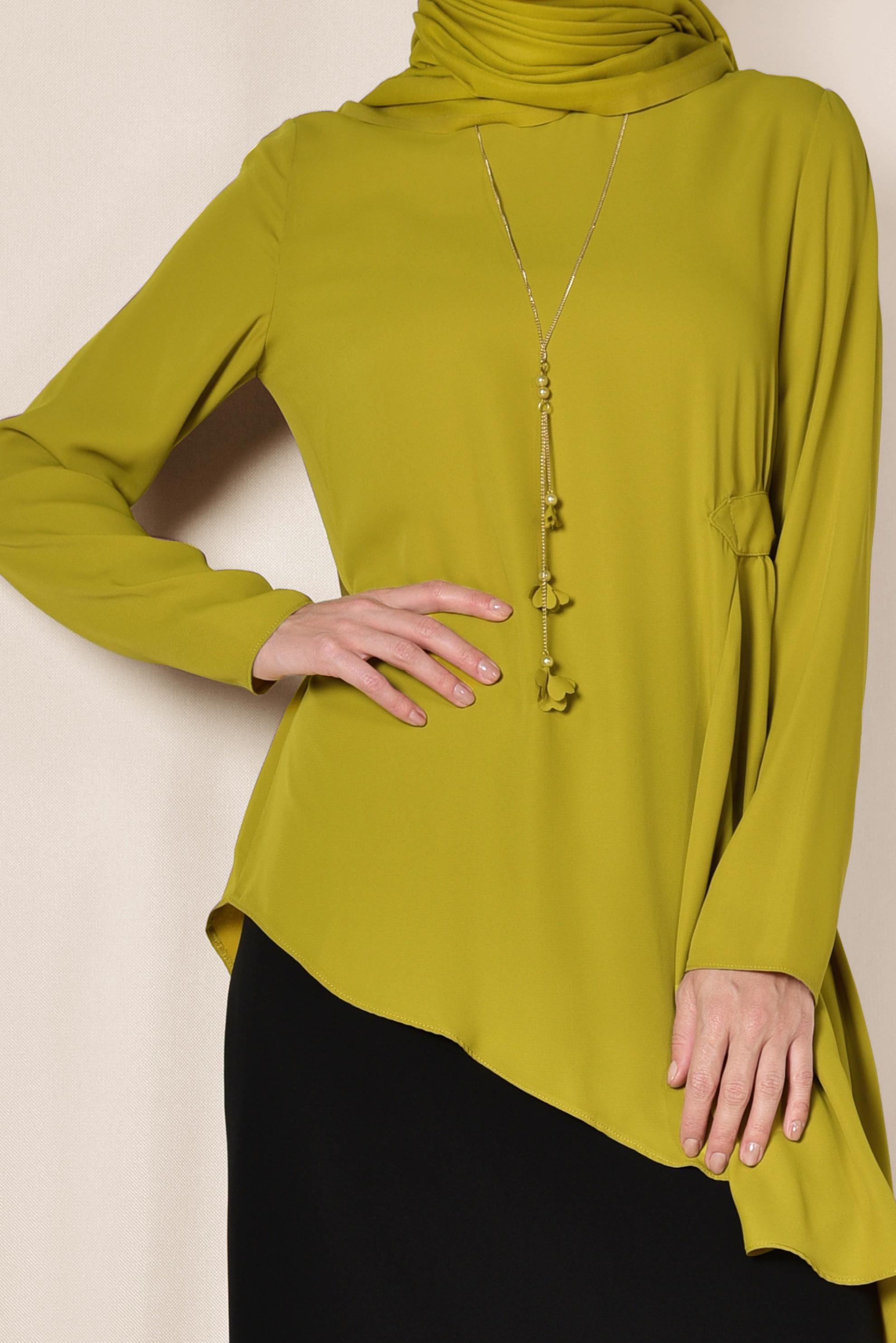 Tesettür giyim YEŞİL ASİMETRİK KESİM BLUZ 4866