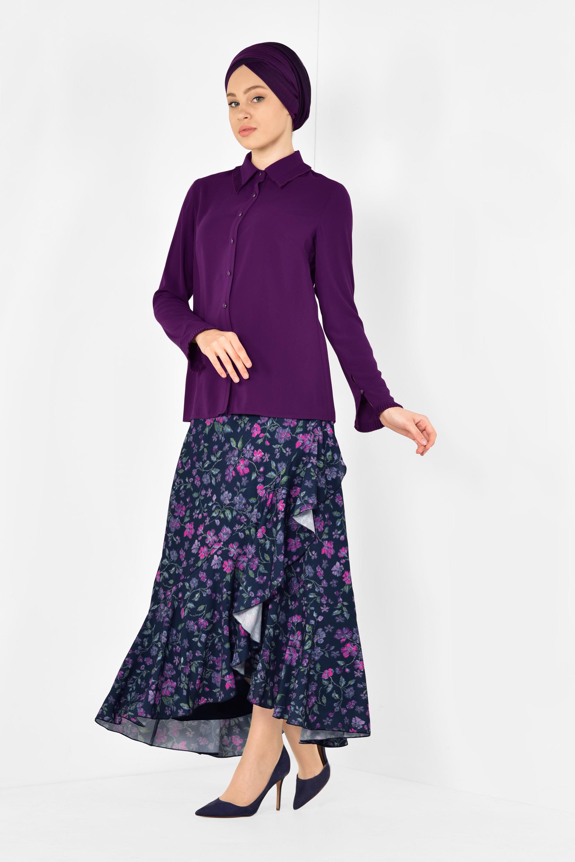 Tesettür giyim MOR PİLİSE DETAYLI BLUZ 4867