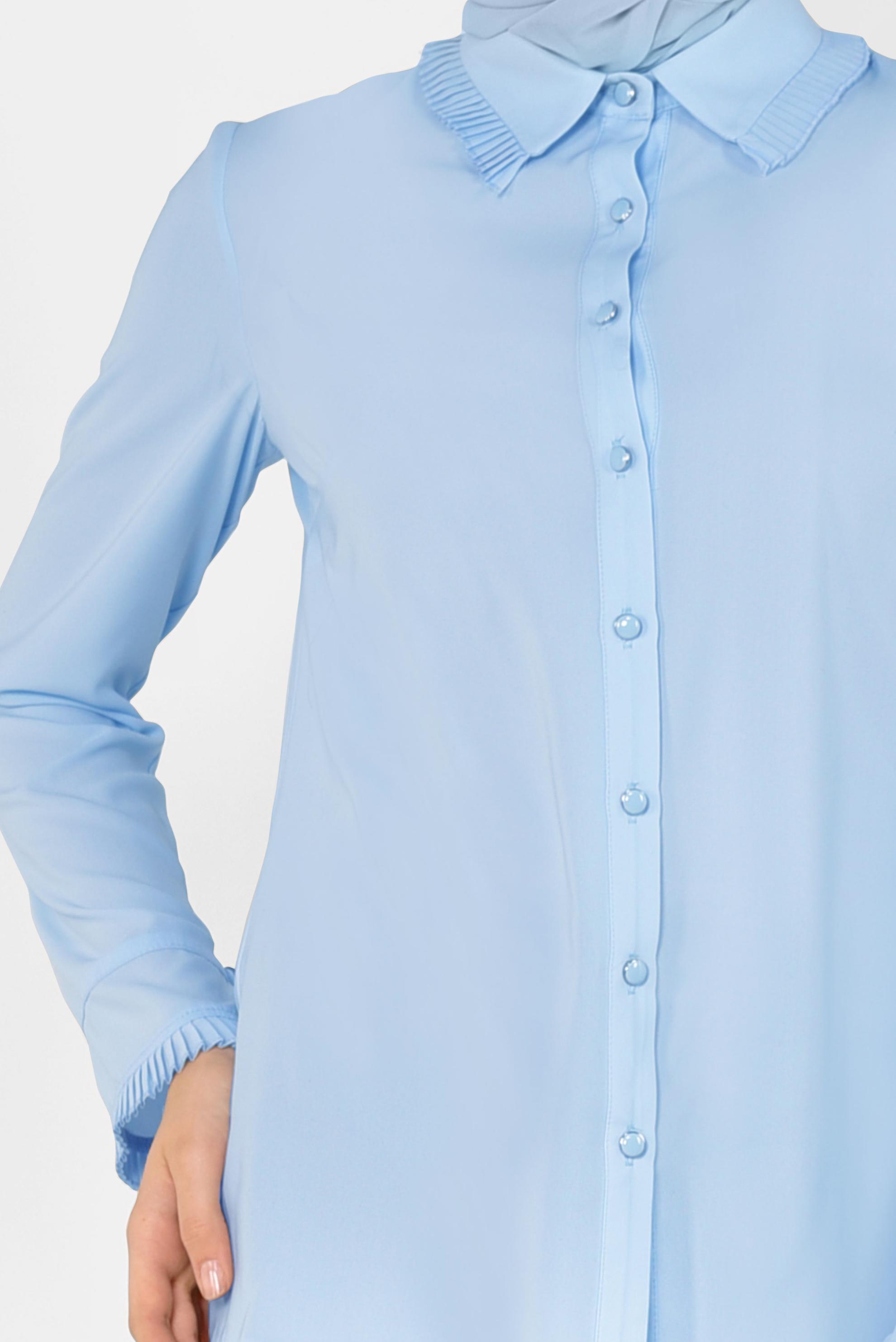 Tesettür giyim MAVİ PİLİSE DETAYLI BLUZ 4867