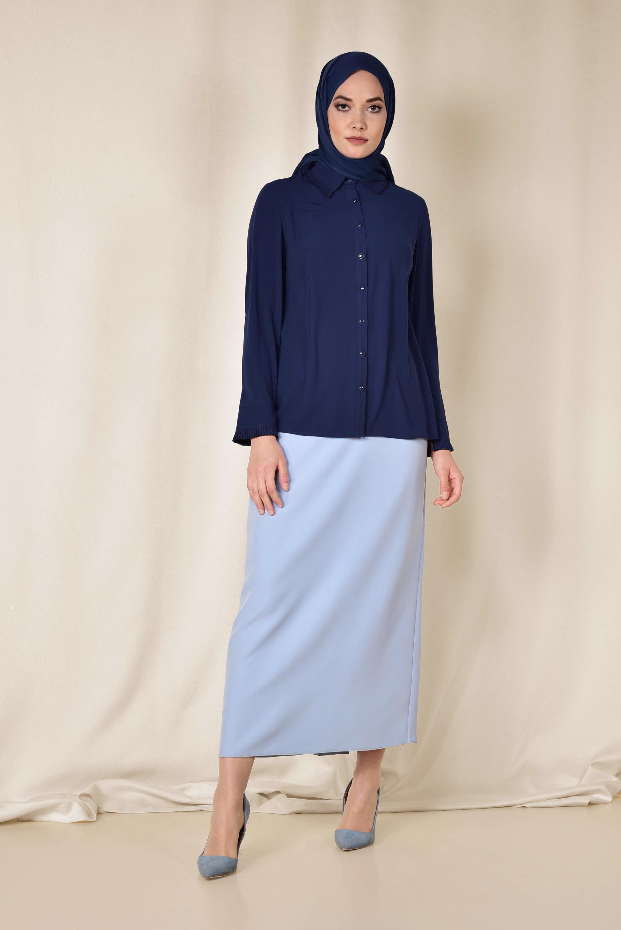 Tesettür giyim LACİVERT PİLİSE DETAYLI BLUZ 4867