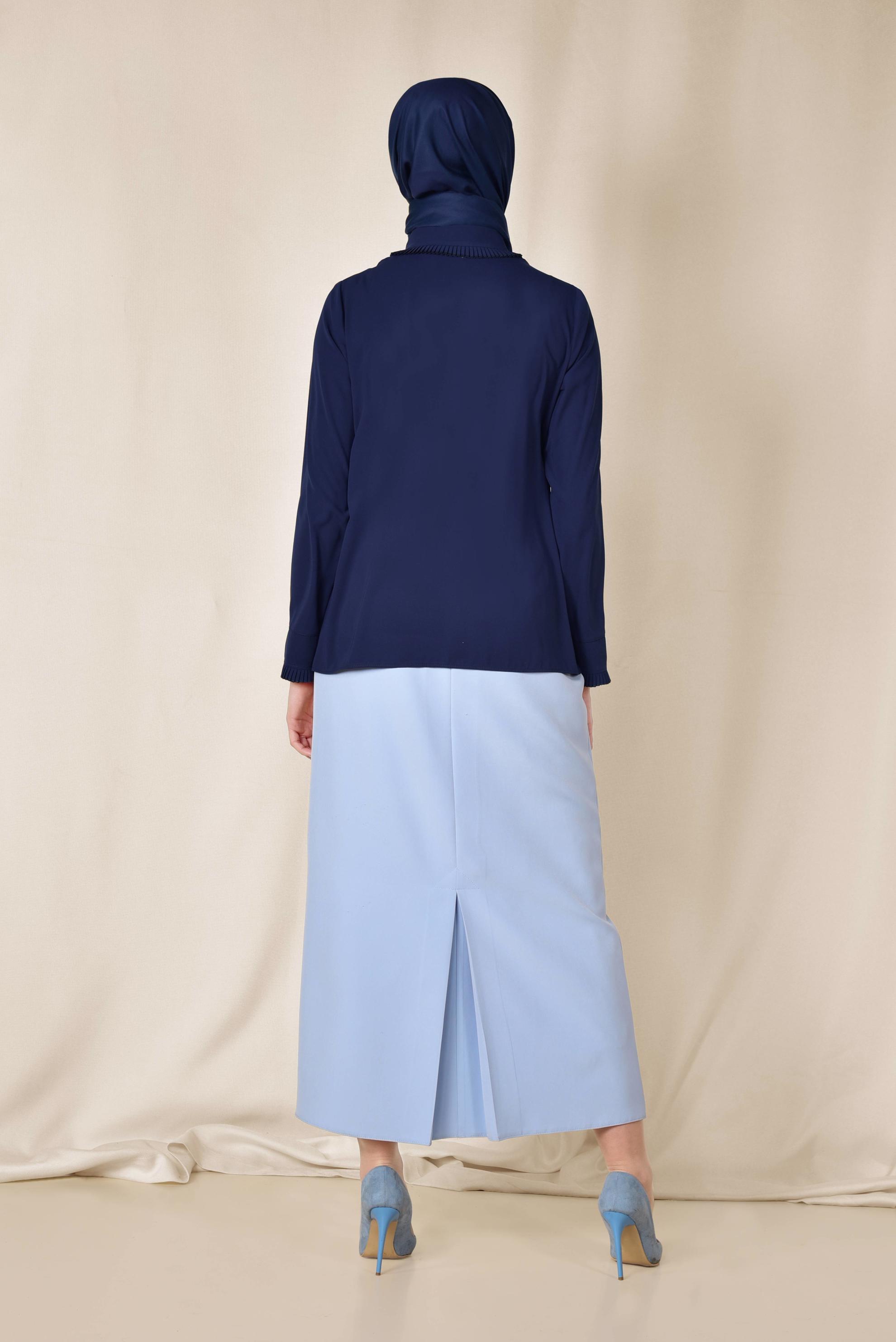 Tesettür giyim LACİVERT PİLİSE DETAYLI BLUZ 4867