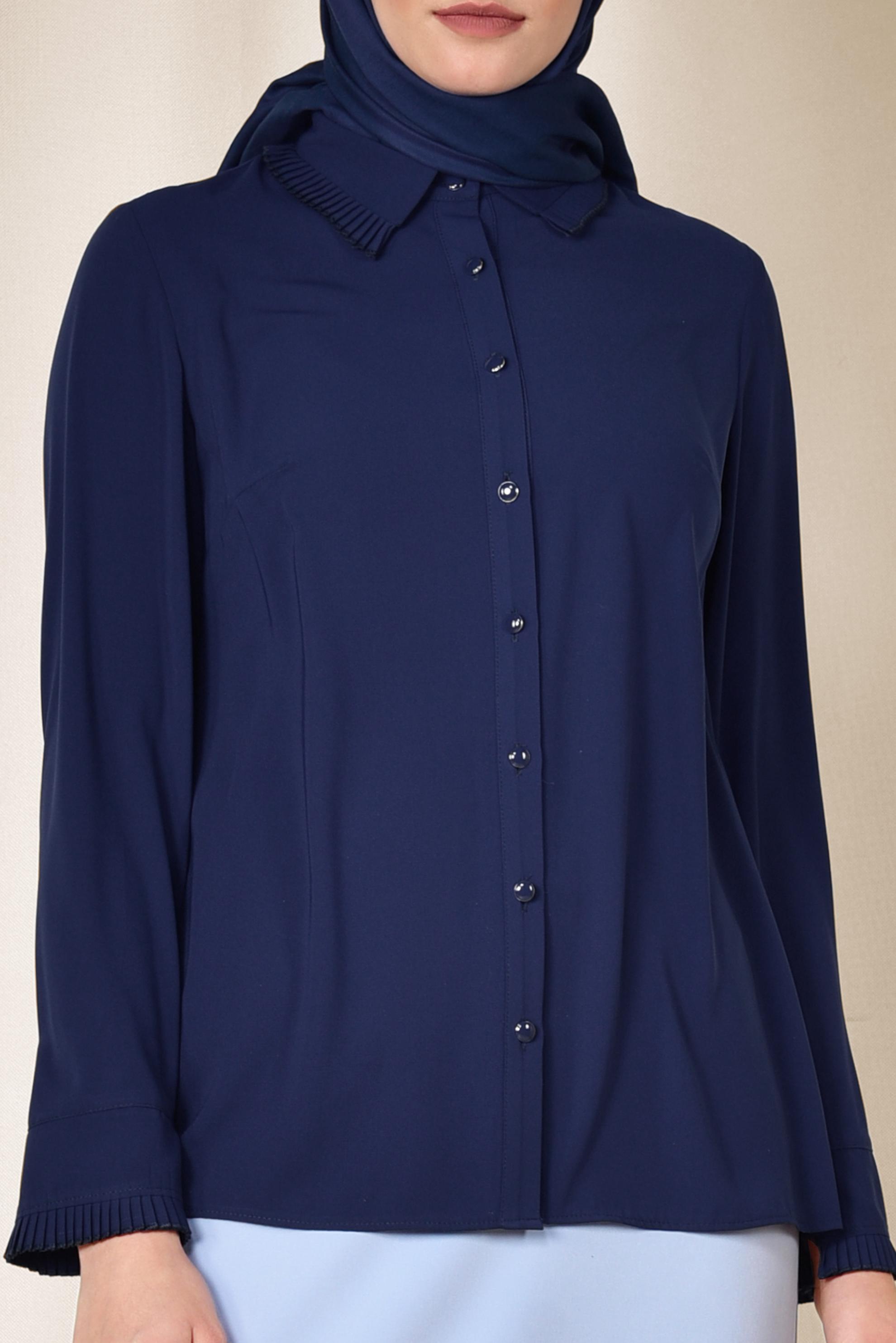 Tesettür giyim LACİVERT PİLİSE DETAYLI BLUZ 4867