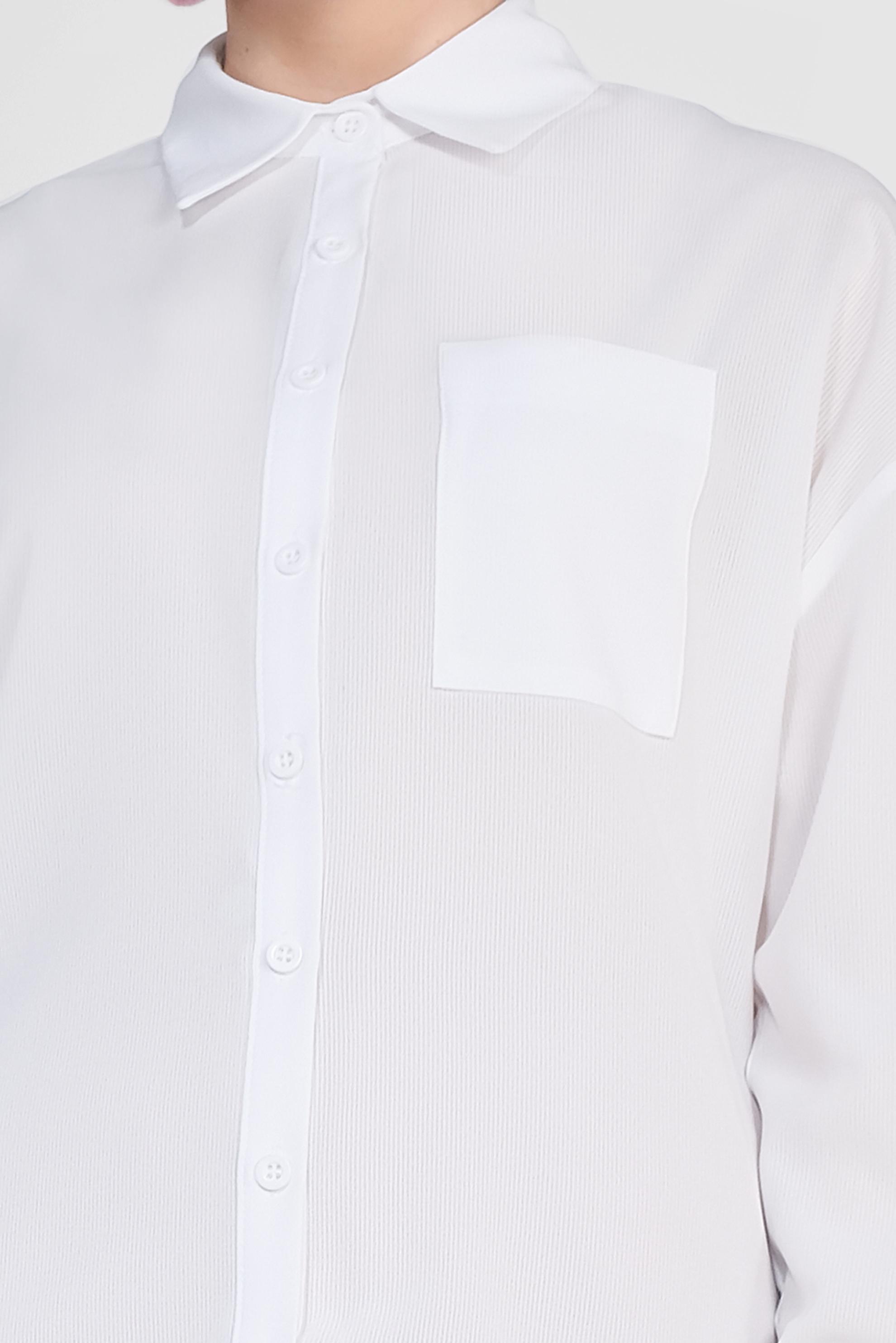 Tesettür giyim BEYAZ ASİMETRİK KESİM ÖNDEN DÜĞMELİ BLUZ 4886