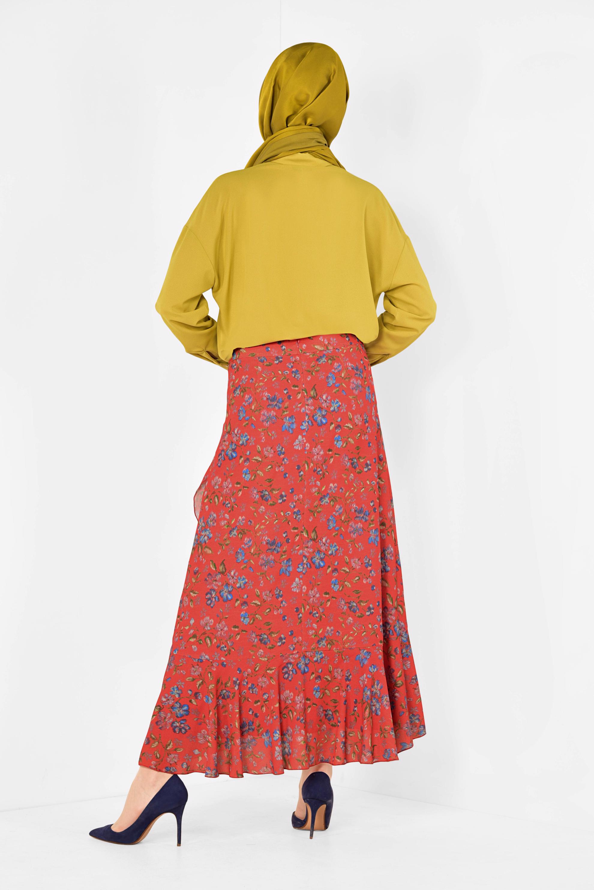 Tesettür giyim SARI ASİMETRİK KESİM ÖNDEN DÜĞMELİ BLUZ 4886