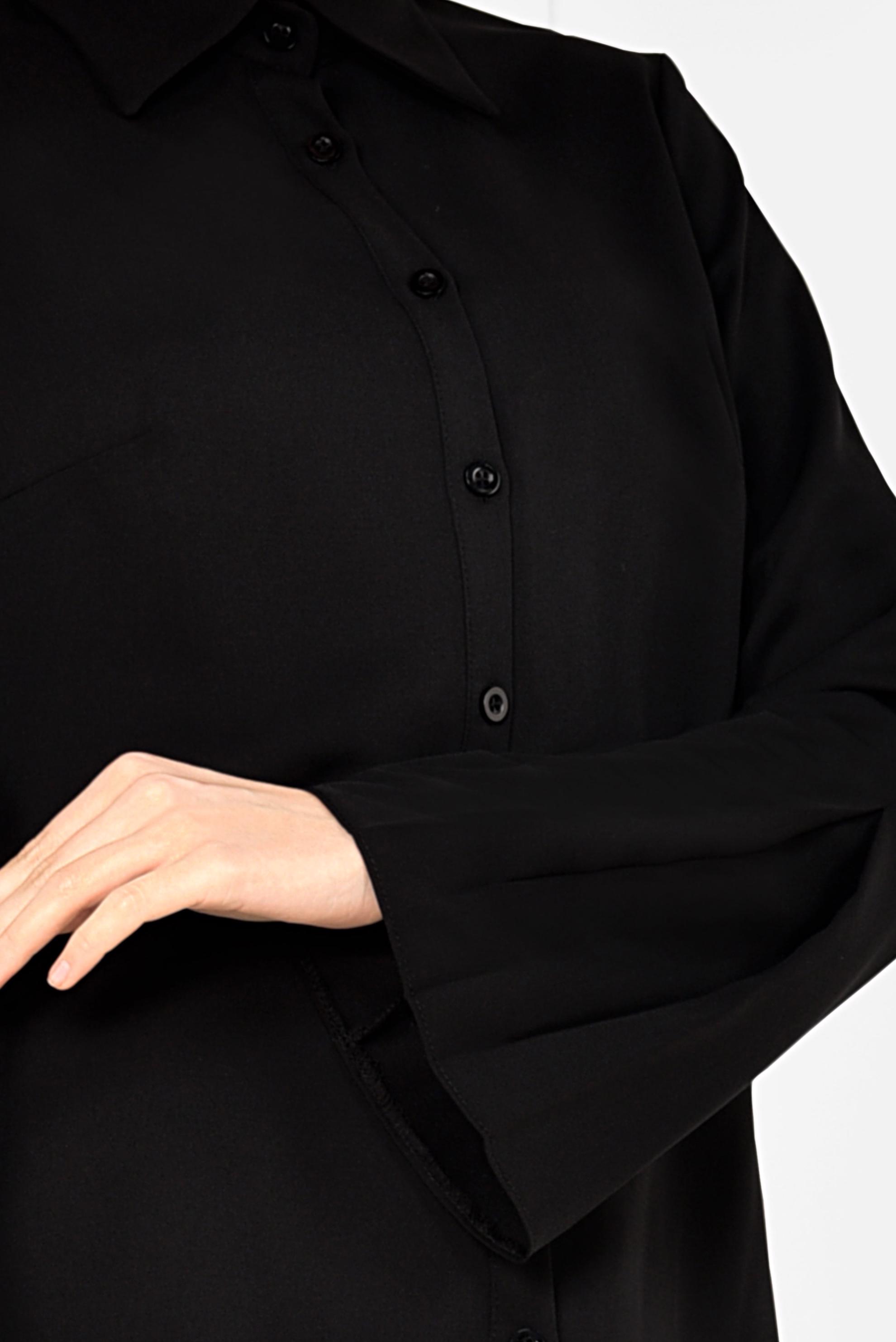 Tesettür giyim SİYAH PİLİSE DETAYLI GENİŞ KOL BLUZ 4888