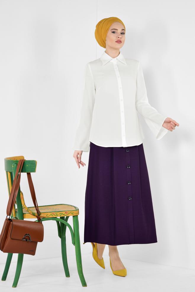 Tesettür giyim  PİLİSE DETAYLI GENİŞ KOL BLUZ 4888 - ALVİNA