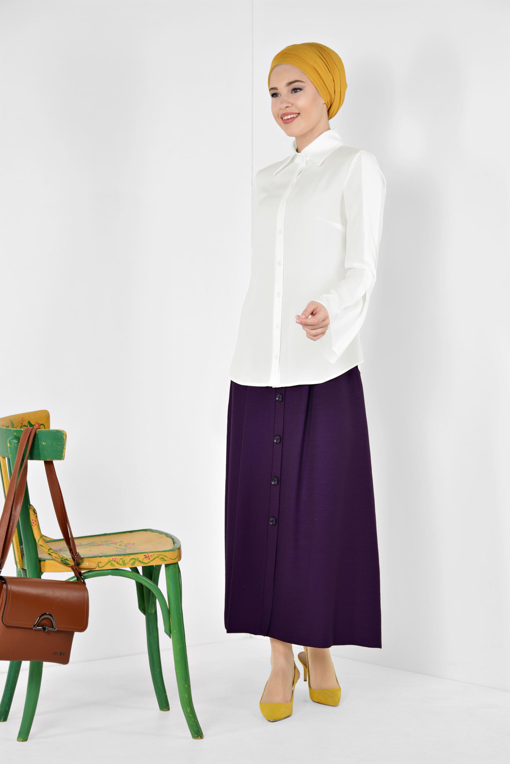 Tesettür giyim BEYAZ PİLİSE DETAYLI GENİŞ KOL BLUZ 4888