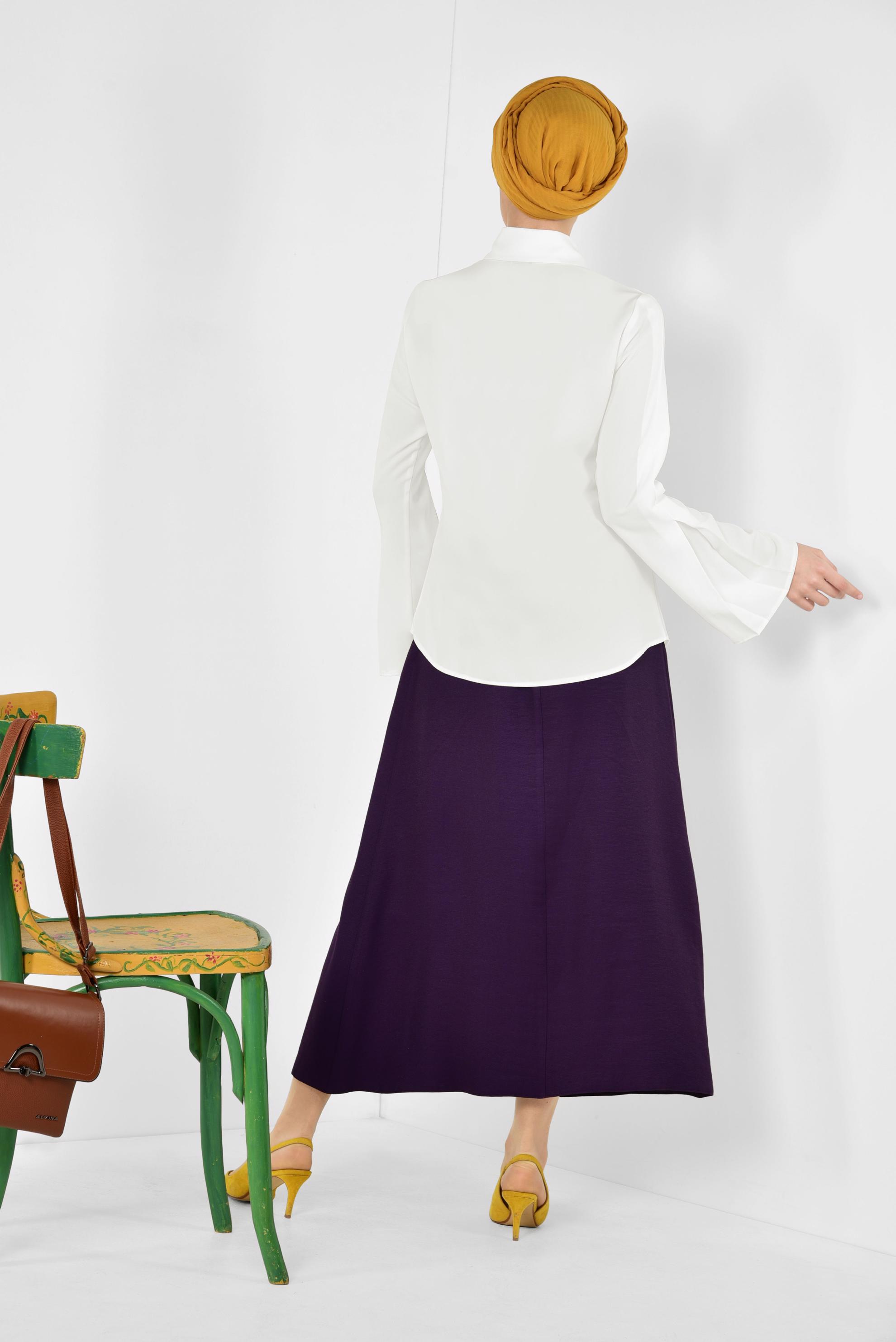 Tesettür giyim BEYAZ PİLİSE DETAYLI GENİŞ KOL BLUZ 4888