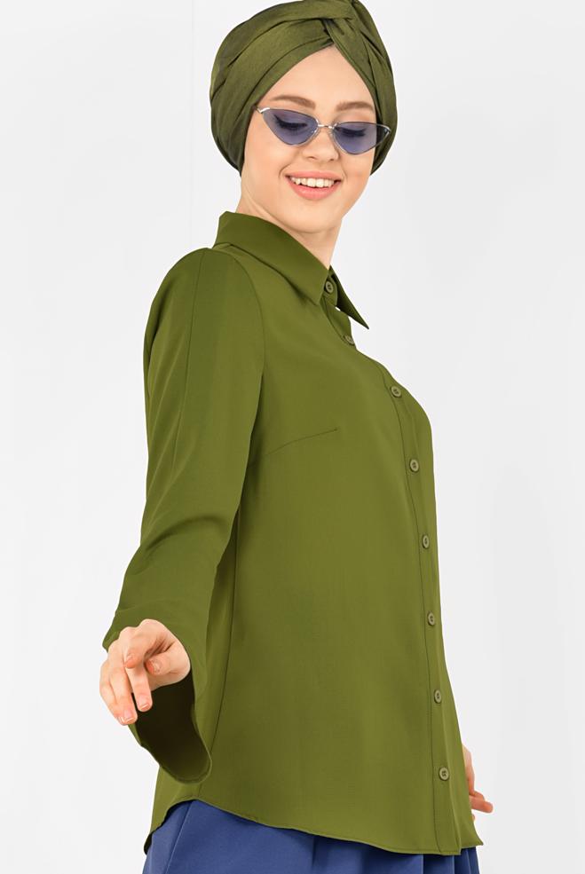 Tesettür giyim  PİLİSE DETAYLI GENİŞ KOL BLUZ 4888 - ALVİNA