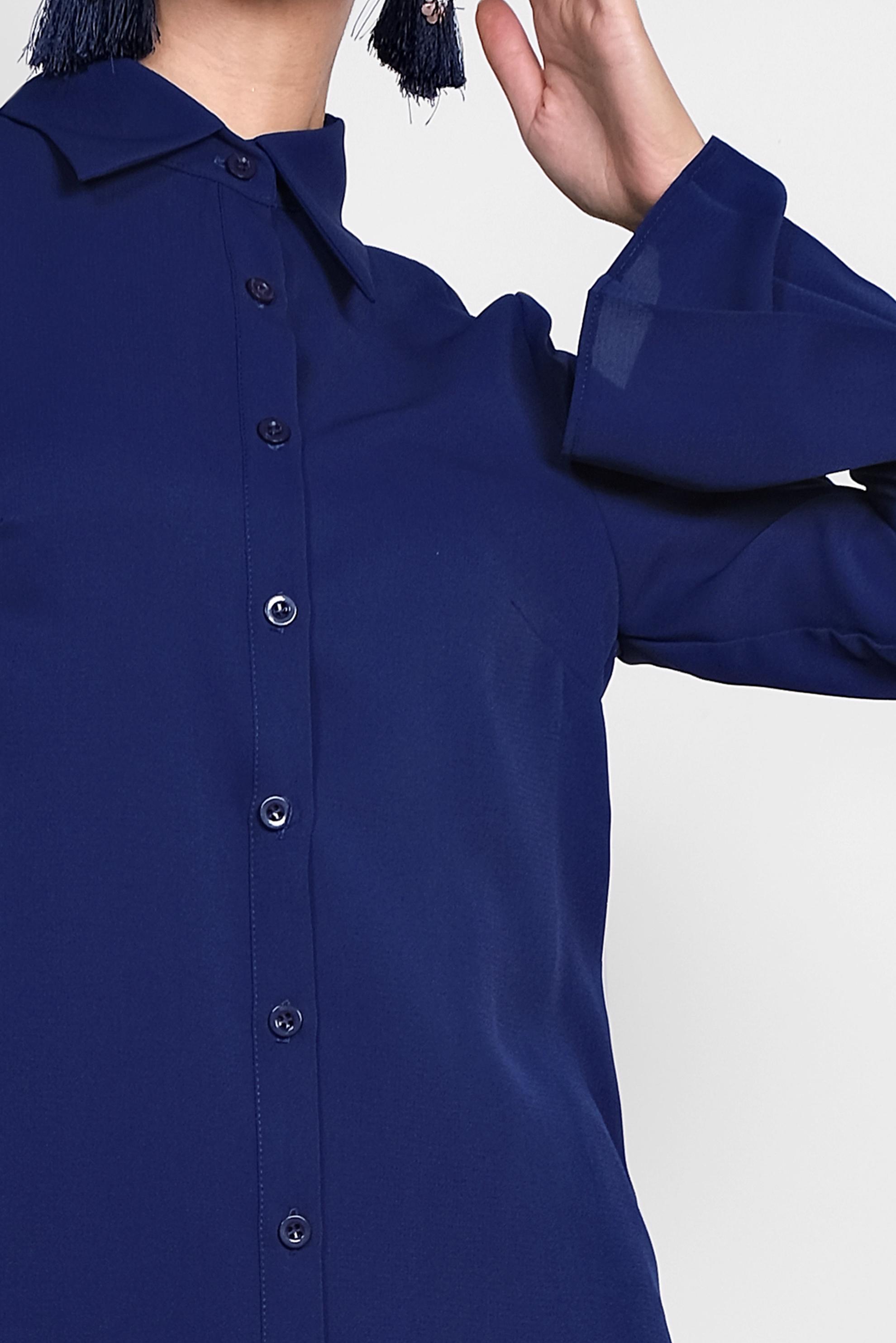 Tesettür giyim LACİVERT PİLİSE DETAYLI GENİŞ KOL BLUZ 4888