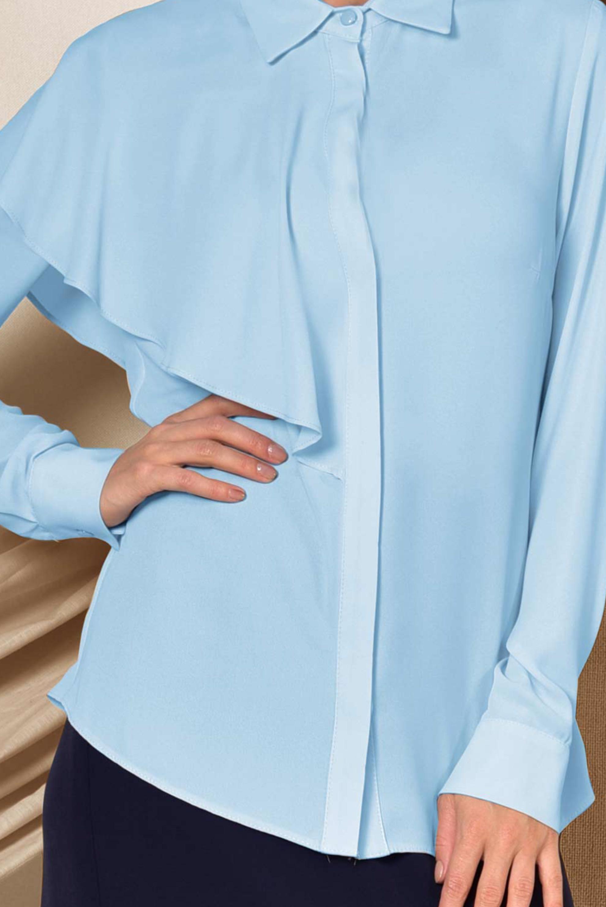 Tesettür giyim MAVİ TEK TARAFI VOLANLI BLUZ 4916