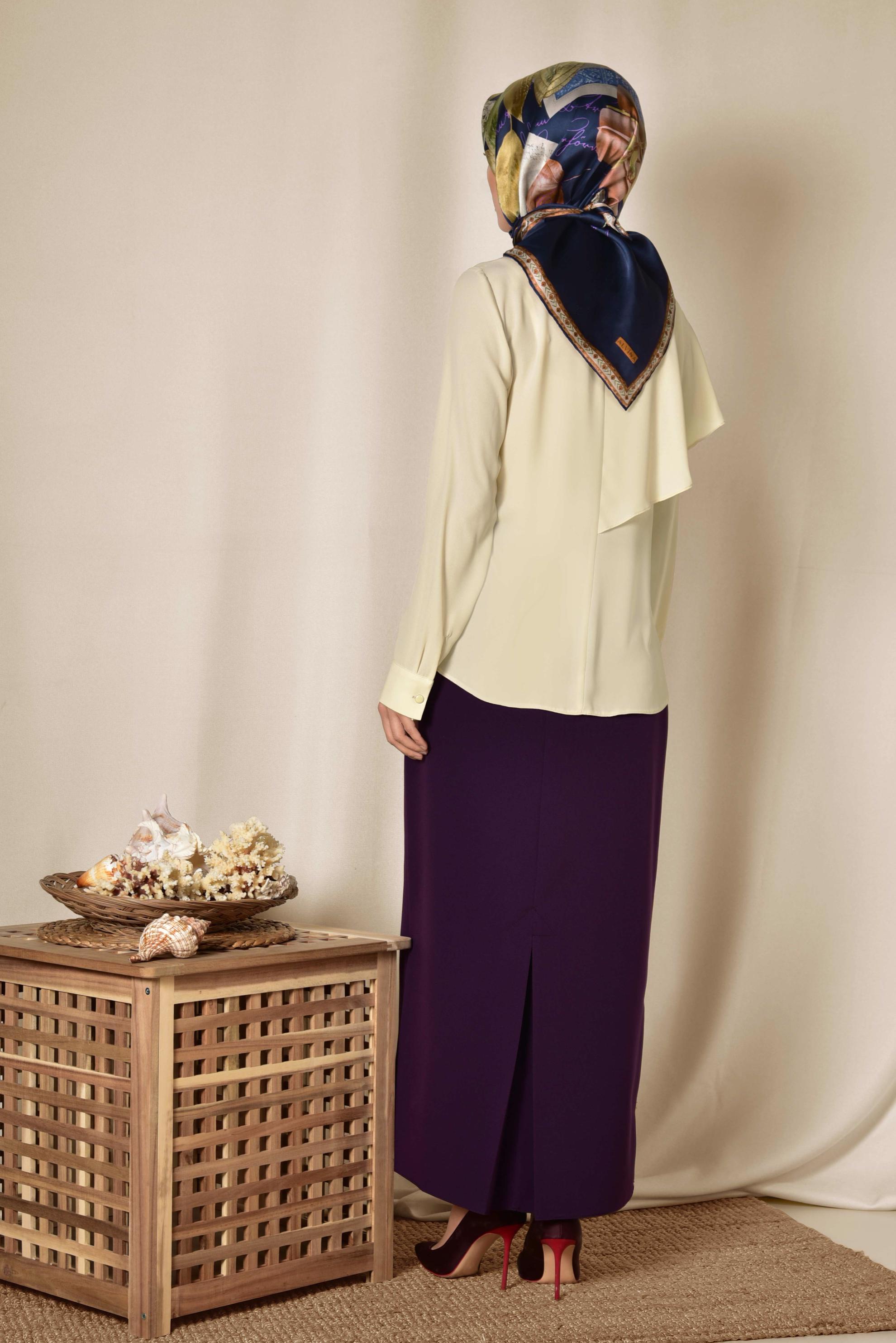 Tesettür giyim BEJ TEK TARAFI VOLANLI BLUZ 4916