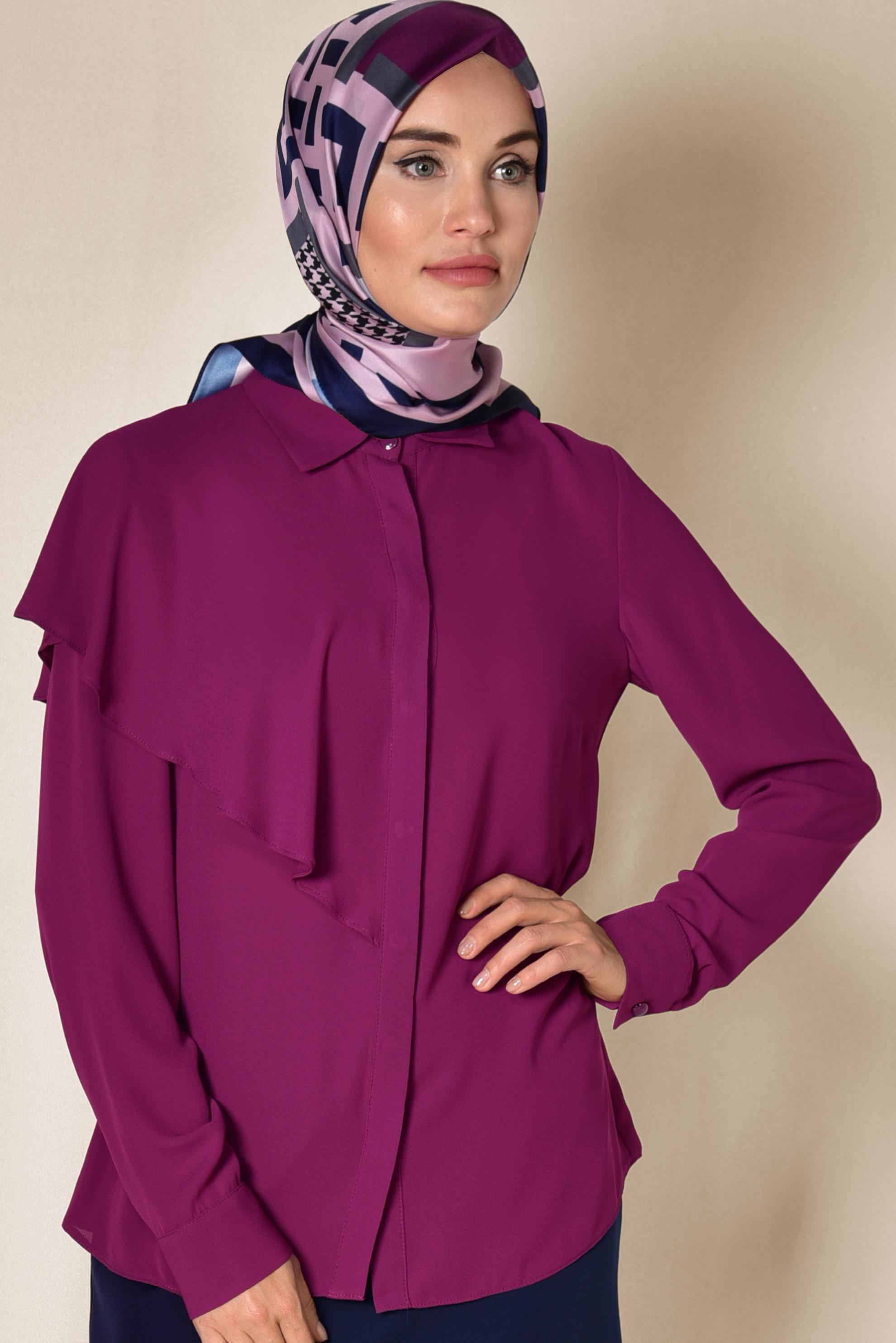 Tesettür giyim MOR TEK TARAFI VOLANLI BLUZ 4916