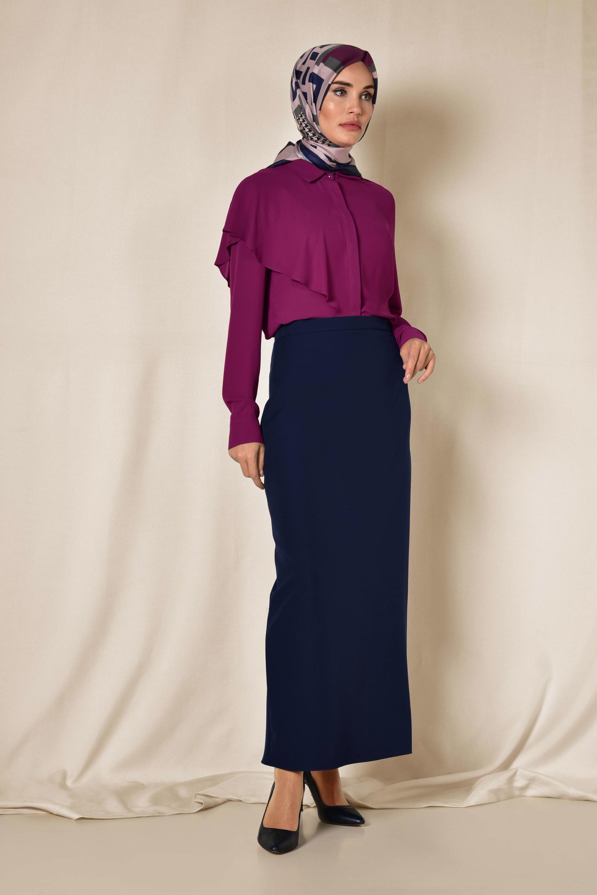 Tesettür giyim MOR TEK TARAFI VOLANLI BLUZ 4916