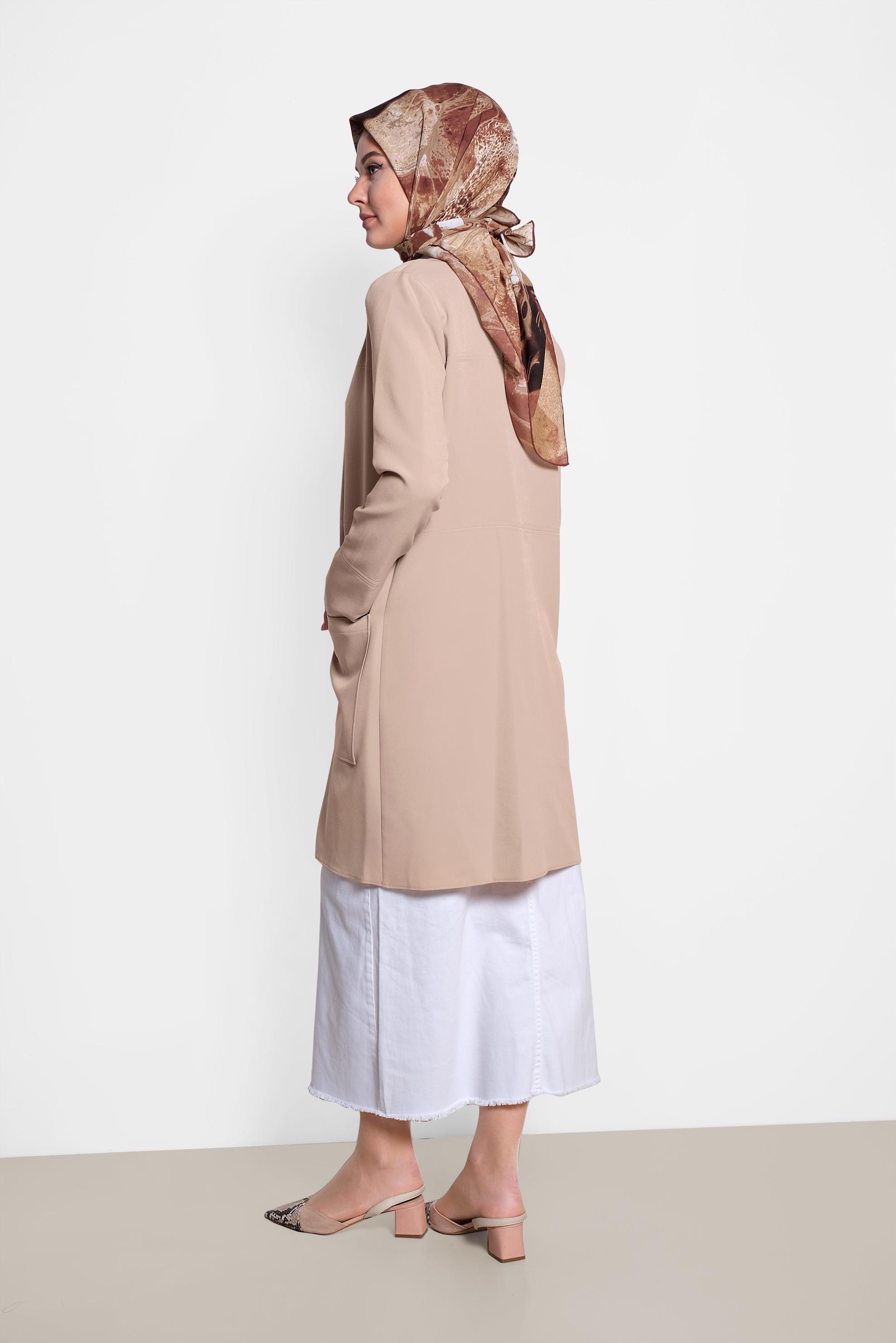 Hijab clothing BEIGE Pocket Front Buttoned Jacket 4001 