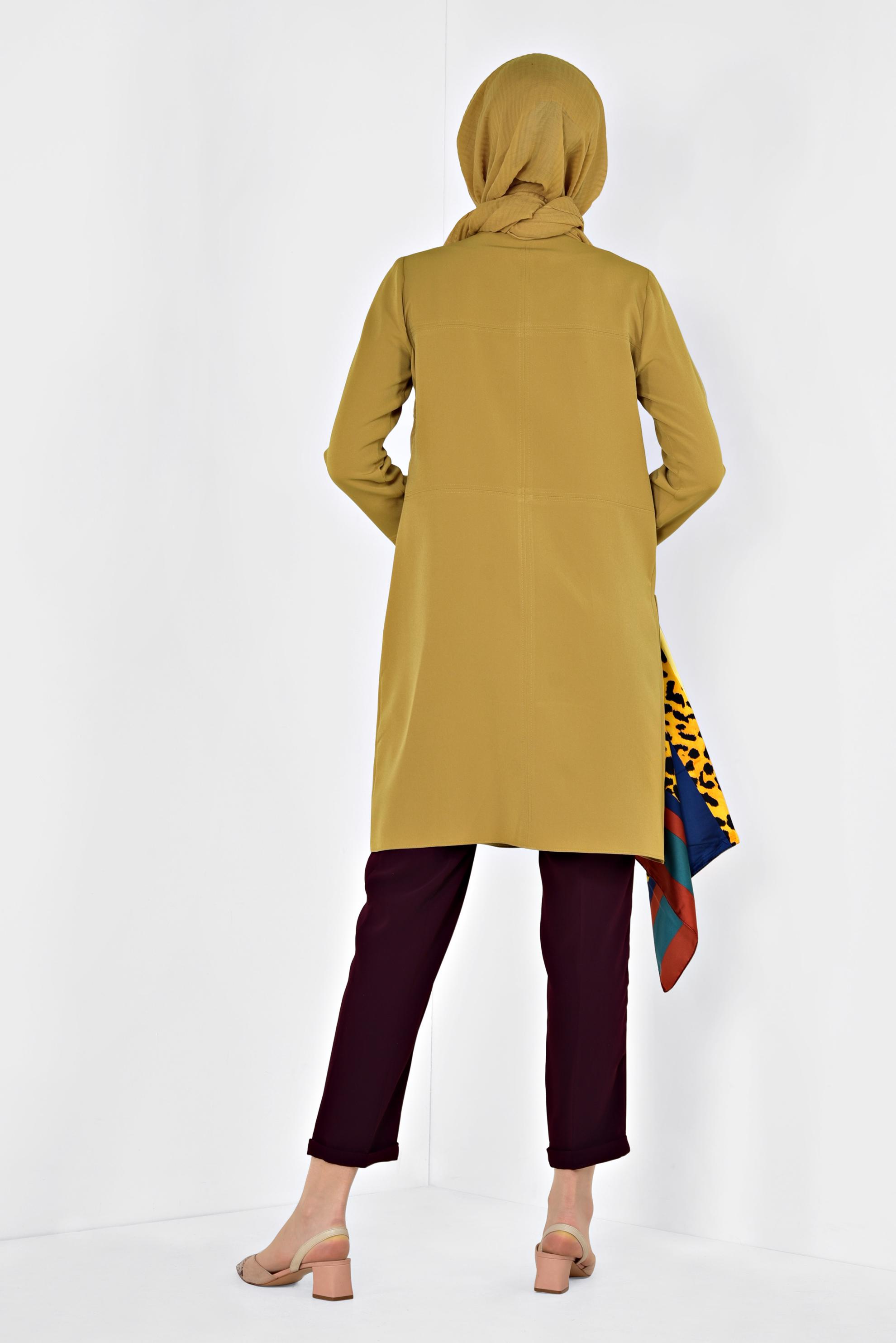 Tesettür giyim SARI TORBA CEPLİ BOYDAN DÜĞMELİ CEKET 4001