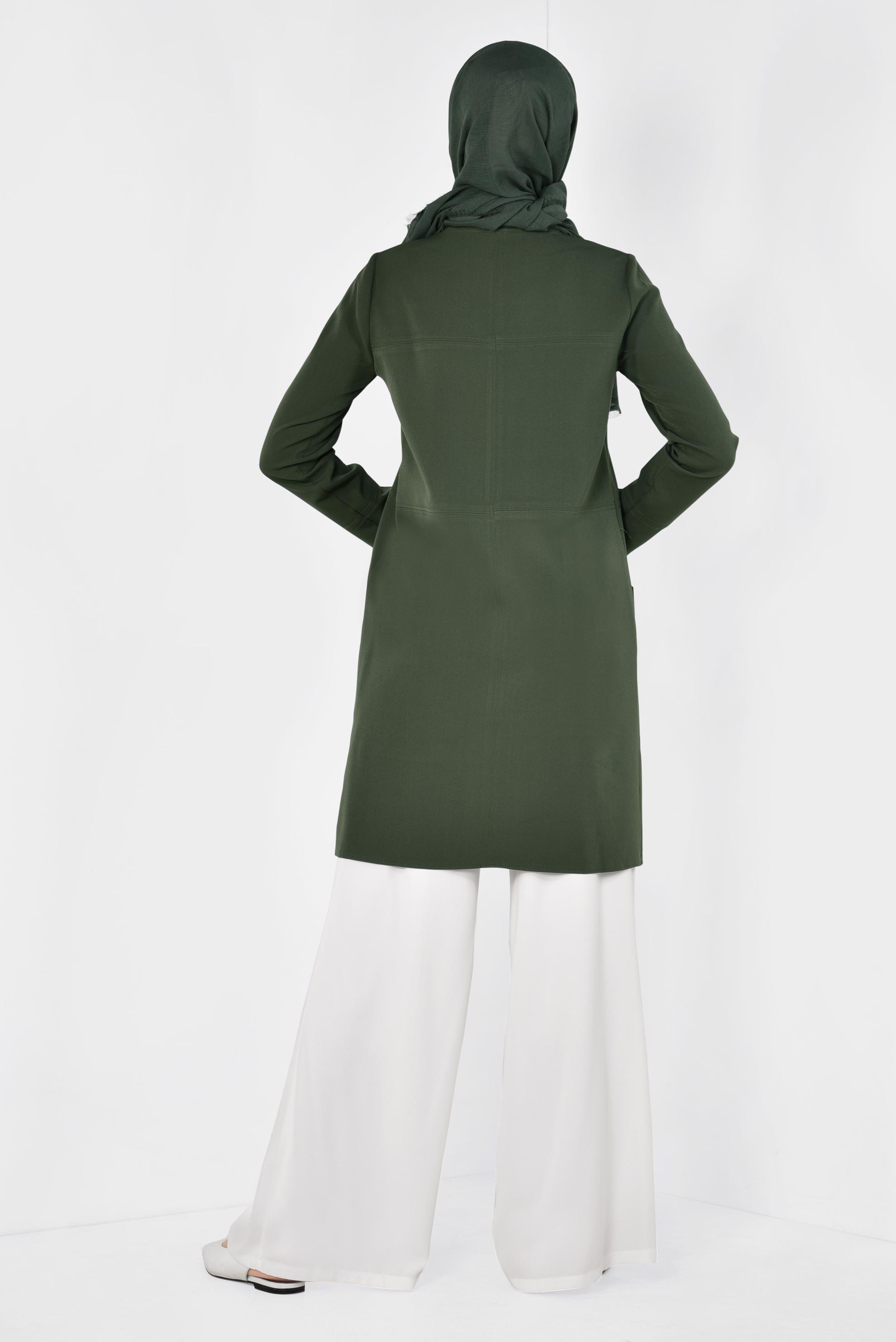 Tesettür giyim HAKİ TORBA CEPLİ BOYDAN DÜĞMELİ CEKET 4001