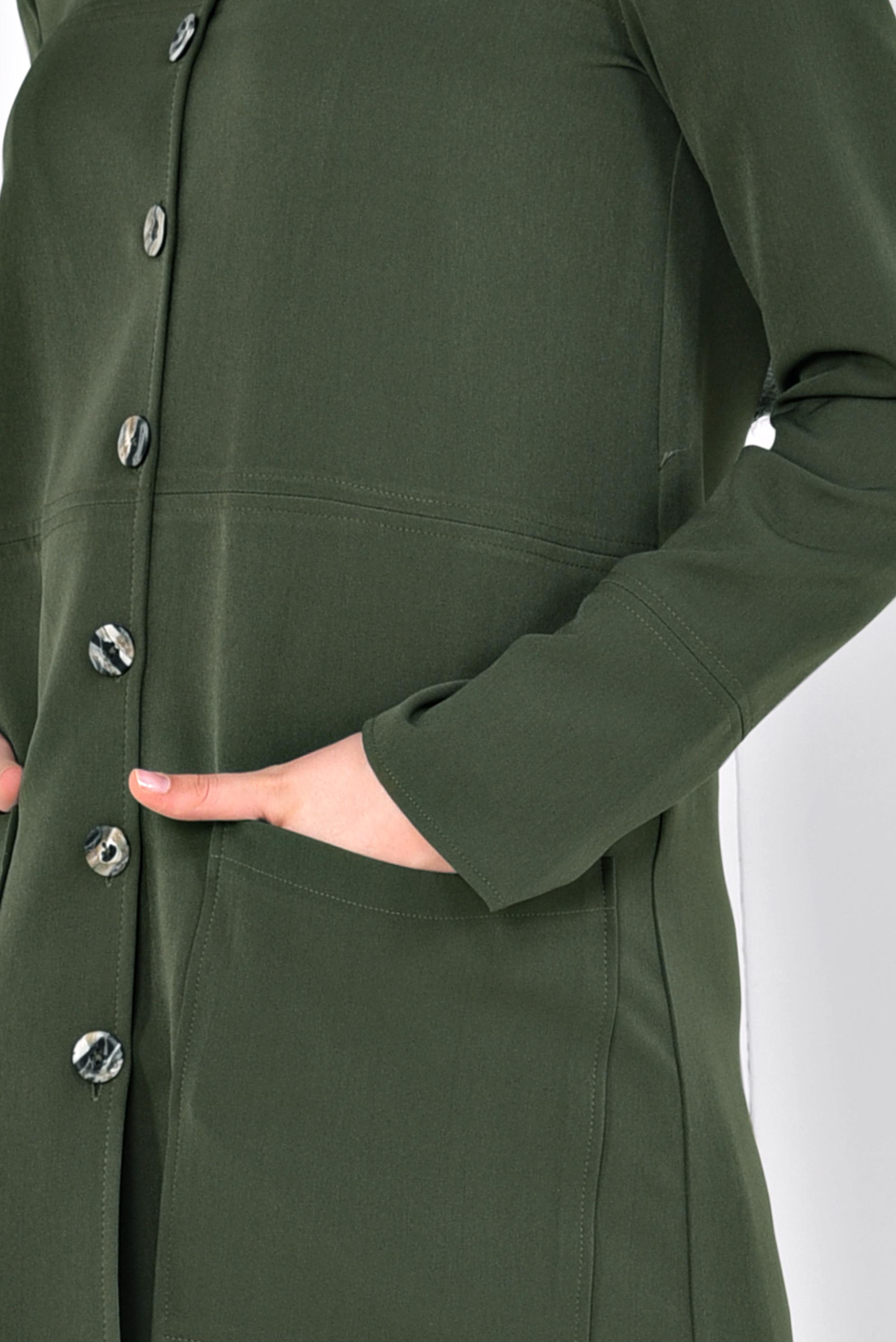 Tesettür giyim HAKİ TORBA CEPLİ BOYDAN DÜĞMELİ CEKET 4001