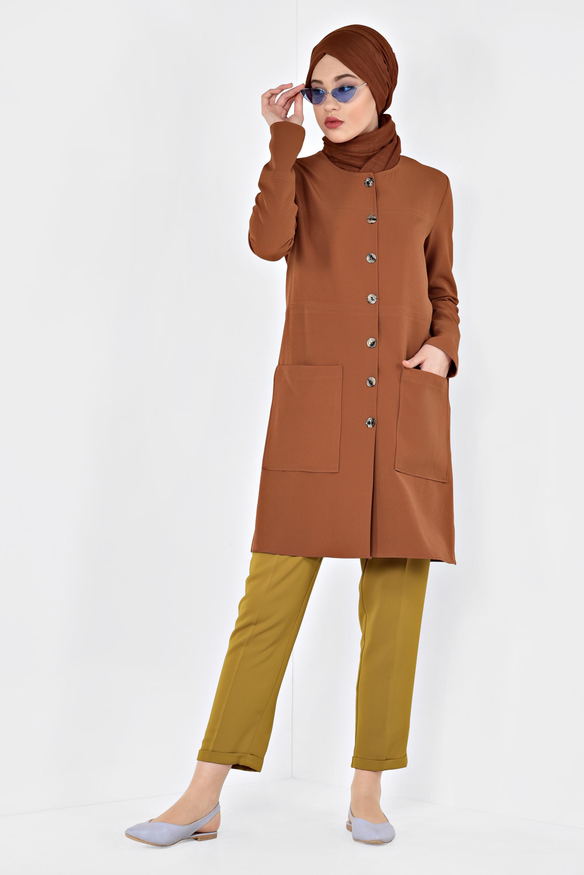 Tesettür giyim TURUNCU TORBA CEPLİ BOYDAN DÜĞMELİ CEKET 4001