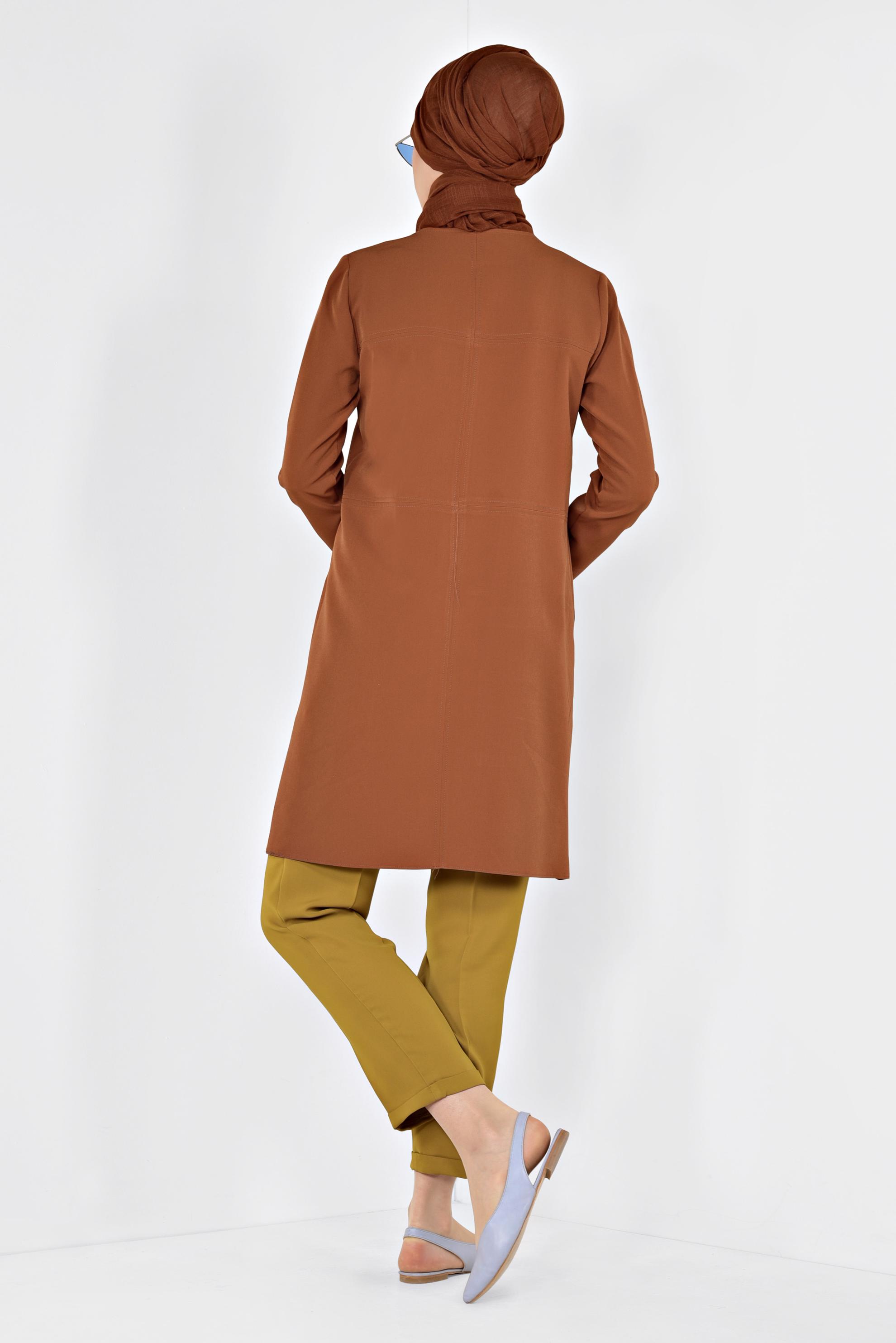 Tesettür giyim TURUNCU TORBA CEPLİ BOYDAN DÜĞMELİ CEKET 4001