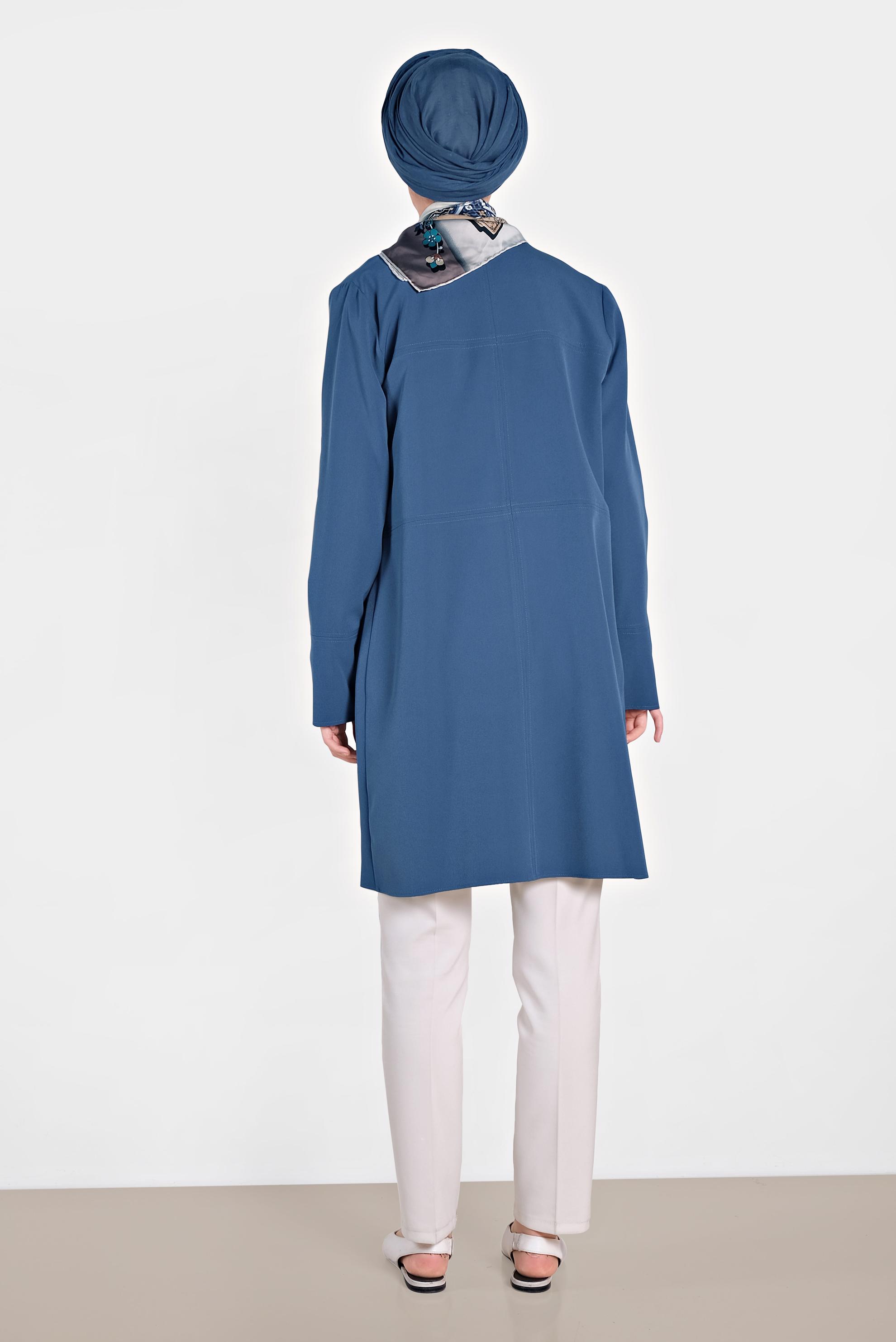 Hijab clothing NAVY BLUE Pocket Front Buttoned Jacket 4001 