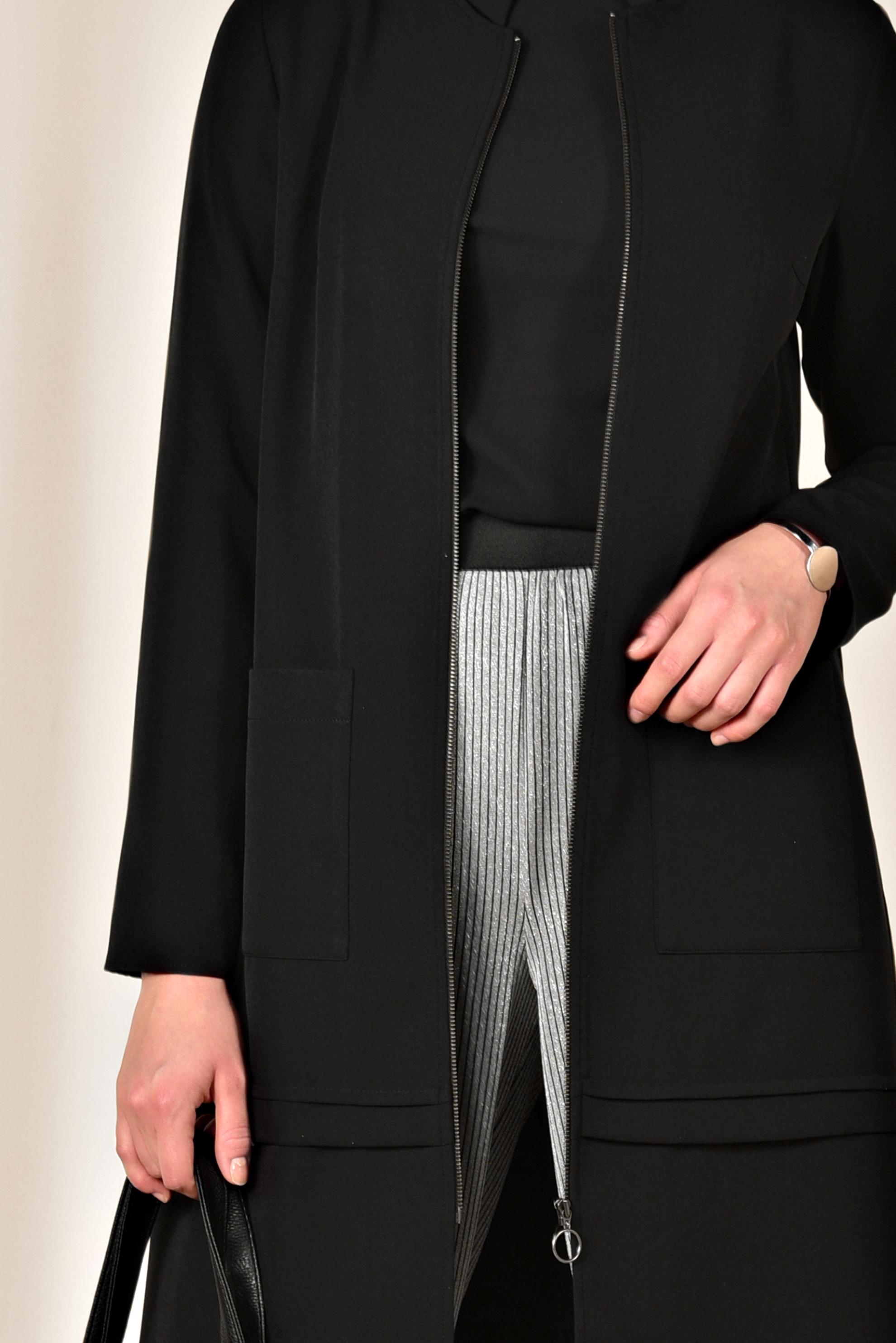 Tesettür giyim SİYAH TORBA CEP DETAYLI FERMUARLI CEKET 4002