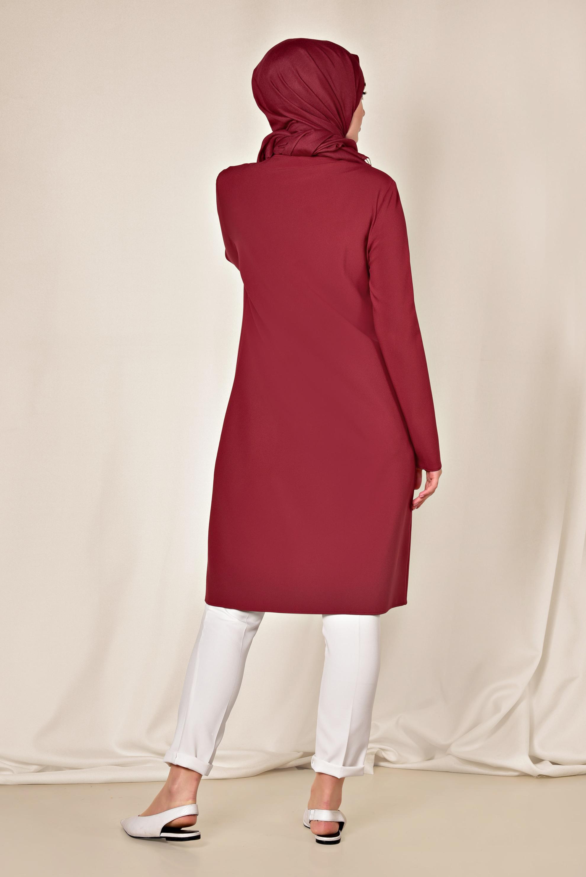 Tesettür giyim KIRMIZI TORBA CEP DETAYLI FERMUARLI CEKET 4002