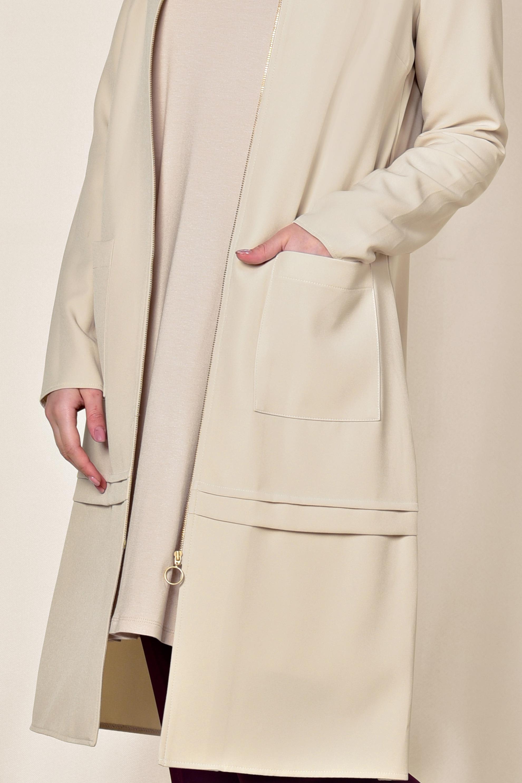 Tesettür giyim BEJ TORBA CEP DETAYLI FERMUARLI CEKET 4002