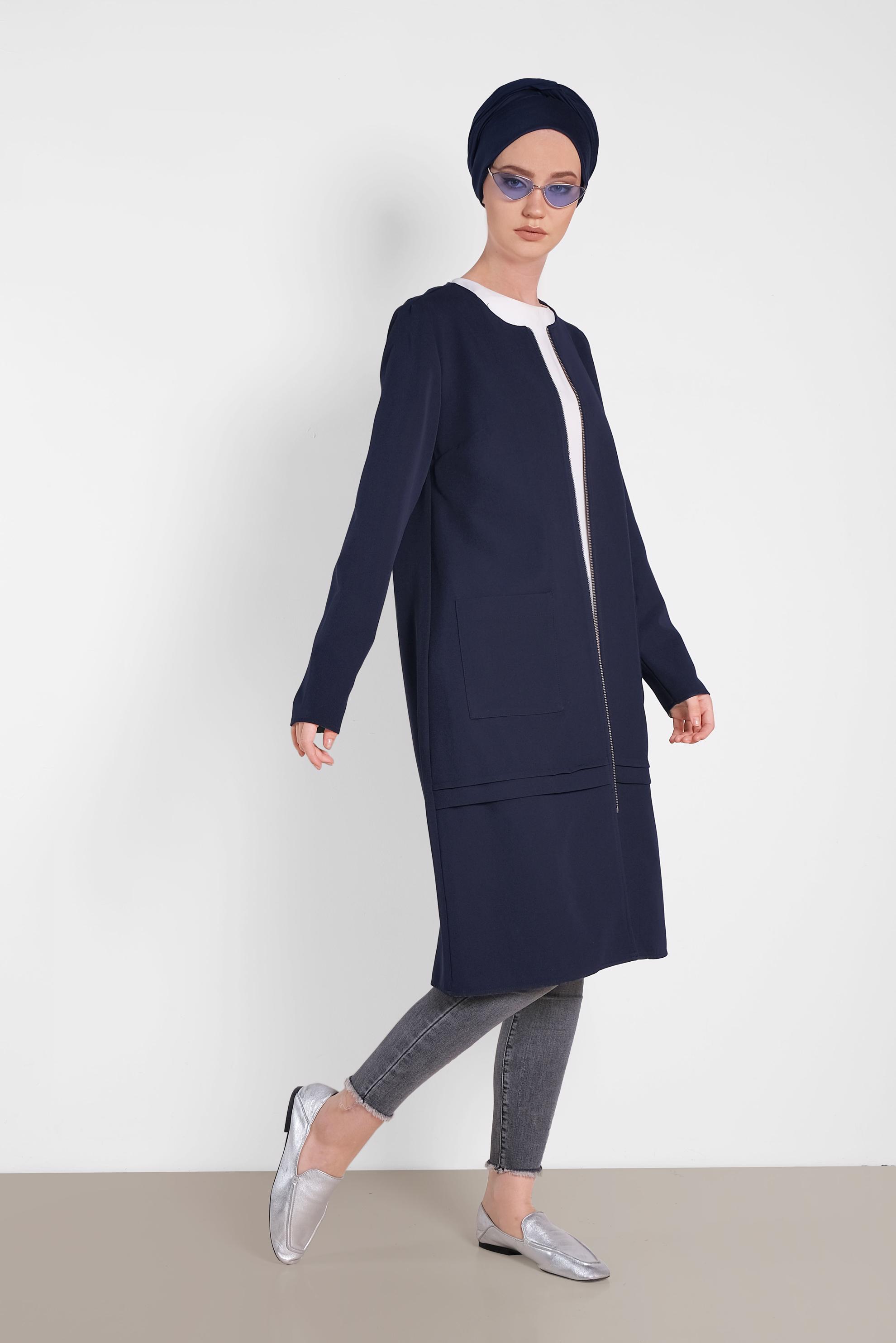 Tesettür giyim LACİVERT TORBA CEP DETAYLI FERMUARLI CEKET 4002