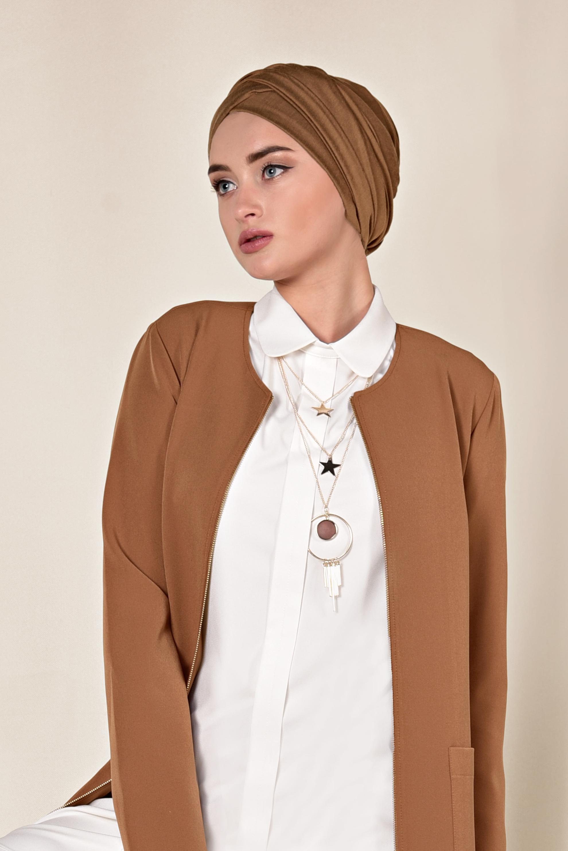 Tesettür giyim TABA TORBA CEP DETAYLI FERMUARLI CEKET 4002