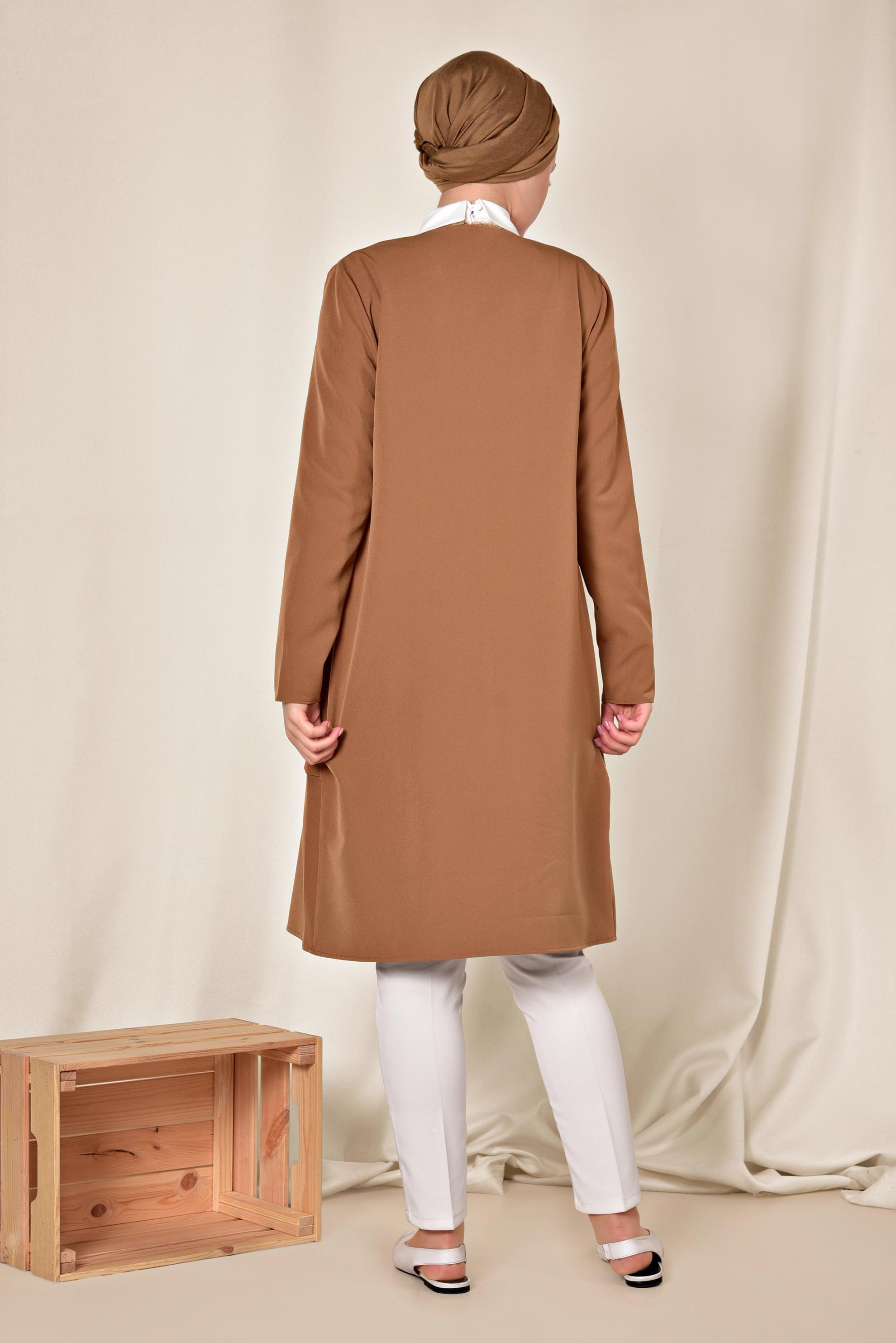 Tesettür giyim TABA TORBA CEP DETAYLI FERMUARLI CEKET 4002