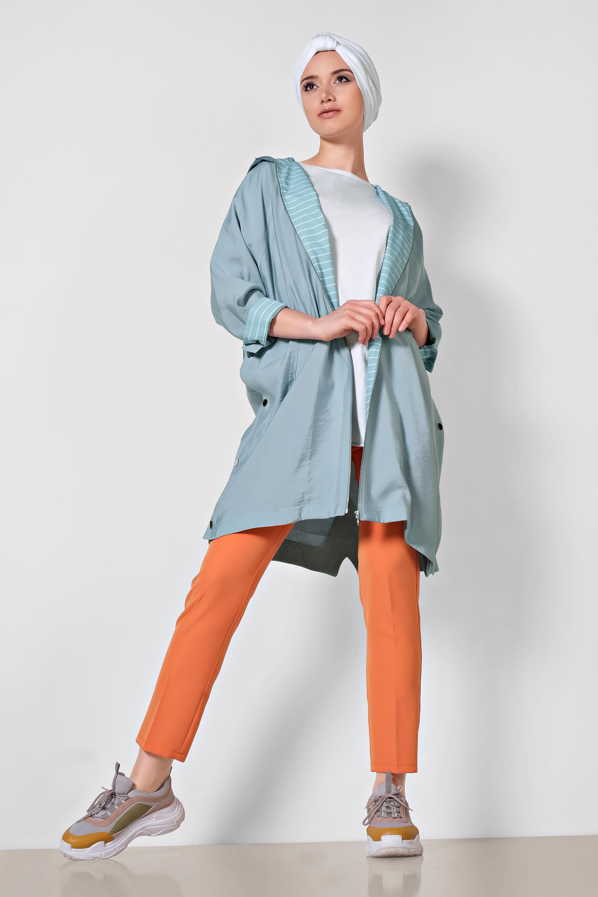 Tesettür giyim MAVİ YANLARI ÇITÇITLI ÖNDEN FERMUARLI GİY ÇIK 4103