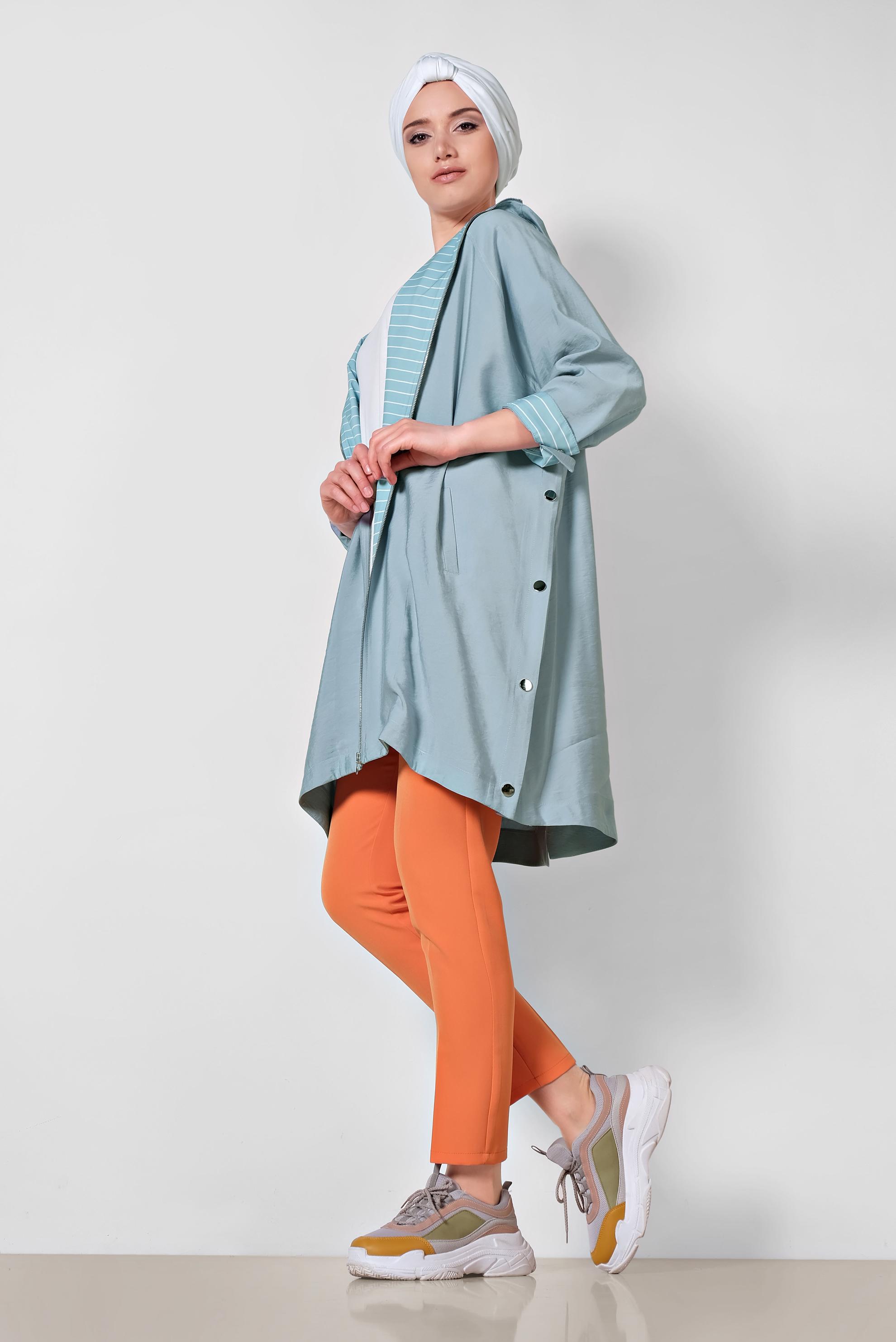 Tesettür giyim MAVİ YANLARI ÇITÇITLI ÖNDEN FERMUARLI GİY ÇIK 4103