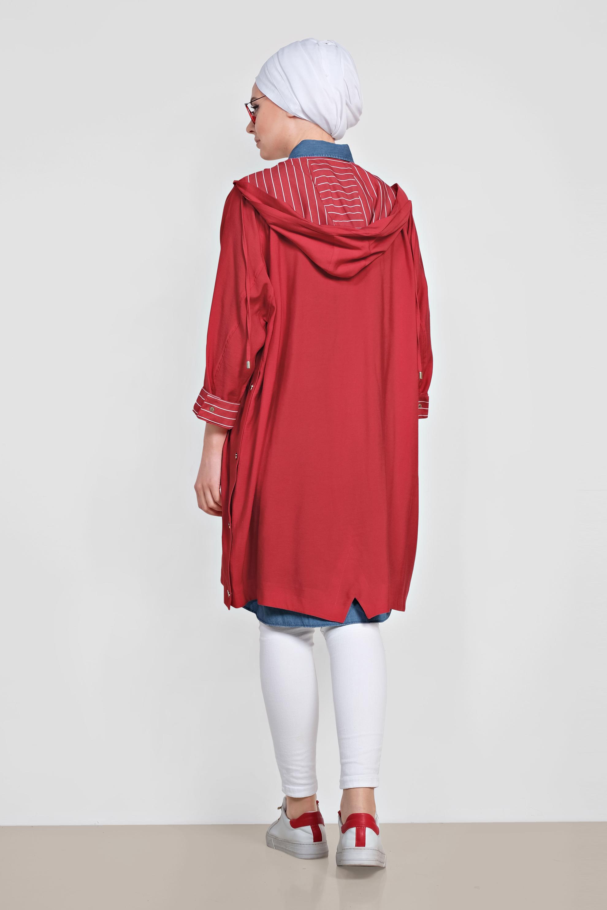 Tesettür giyim KIRMIZI YANLARI ÇITÇITLI ÖNDEN FERMUARLI GİY ÇIK 4103